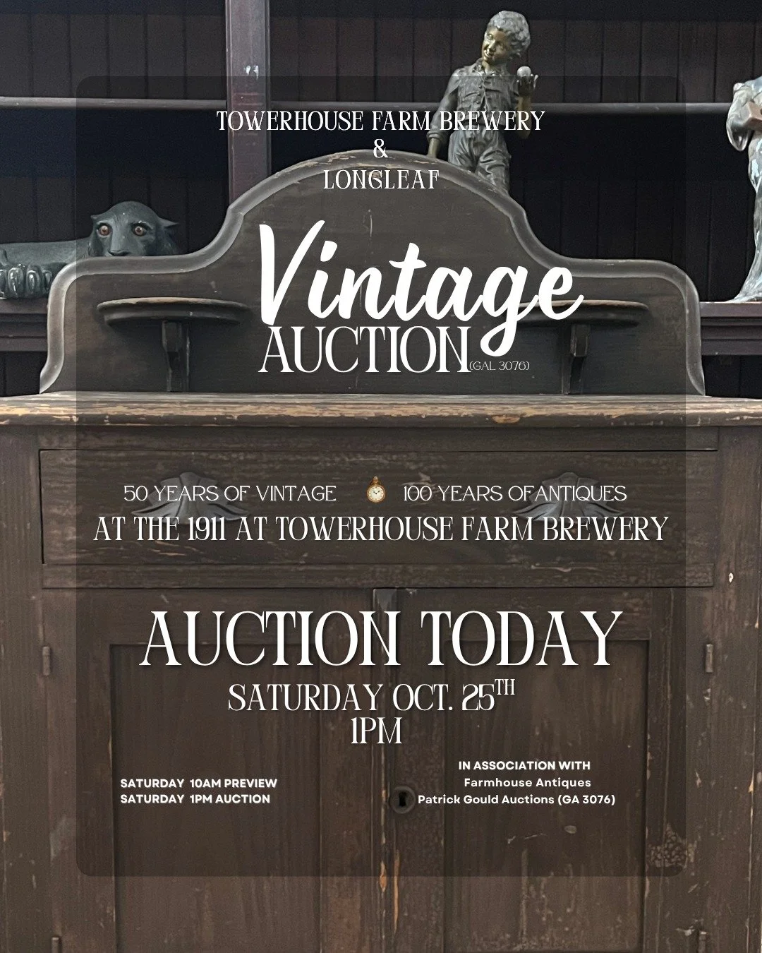 Did you preview and find that one of a kind item?  The Vintage Auction is taking place today at 1 pm! 

The 1911 At Towerhouse Farm Brewery
The cotton wagon is parked in front
18736 GA-85 Gay, GA
🔗in bio