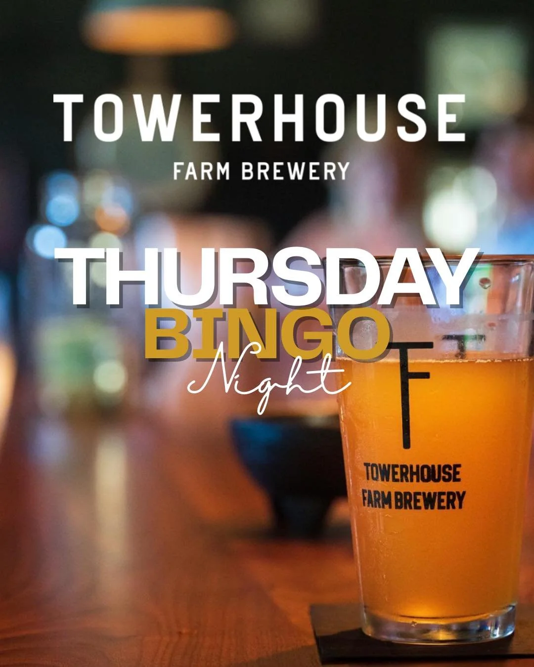 Skip the usual Thursday routine!
This Thursday (December 4th), pull up a chair, grab a cold brew, and see if luck is on your side! 🍺 Bingo Night at Towerhouse Farm Brewery begins at 7 PM, but come early for dinner and settle in. Doors are open at 4 