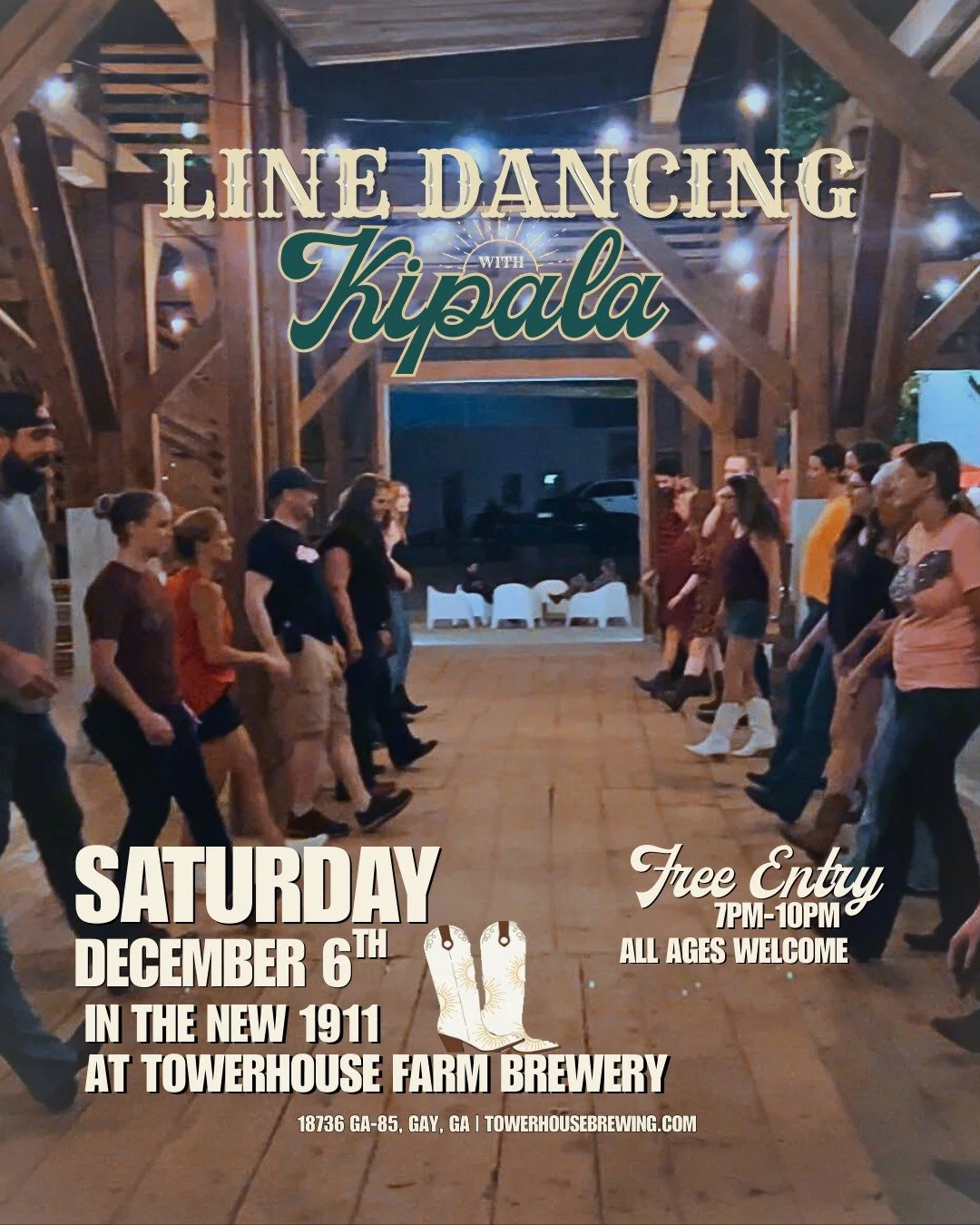 Come out and scoot your boots!
Line Dancing with Kipala returns to Towerhouse Farm Brewery. This Saturday night, we&rsquo;re clearing the floor of The 1911 and turning up the country!

You don&rsquo;t even need boots! Whether you&rsquo;re brand new o