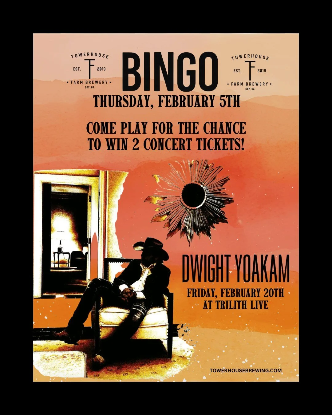 It&rsquo;s Bingo night this Thursday February 5th, but let&rsquo;s make it legendary. Join us at Towerhouse Farm Brewery for a night of bingo, cold beers, and good luck. The grand prize in the final round? Two tickets to see Dwight Yoakam live 
Febru