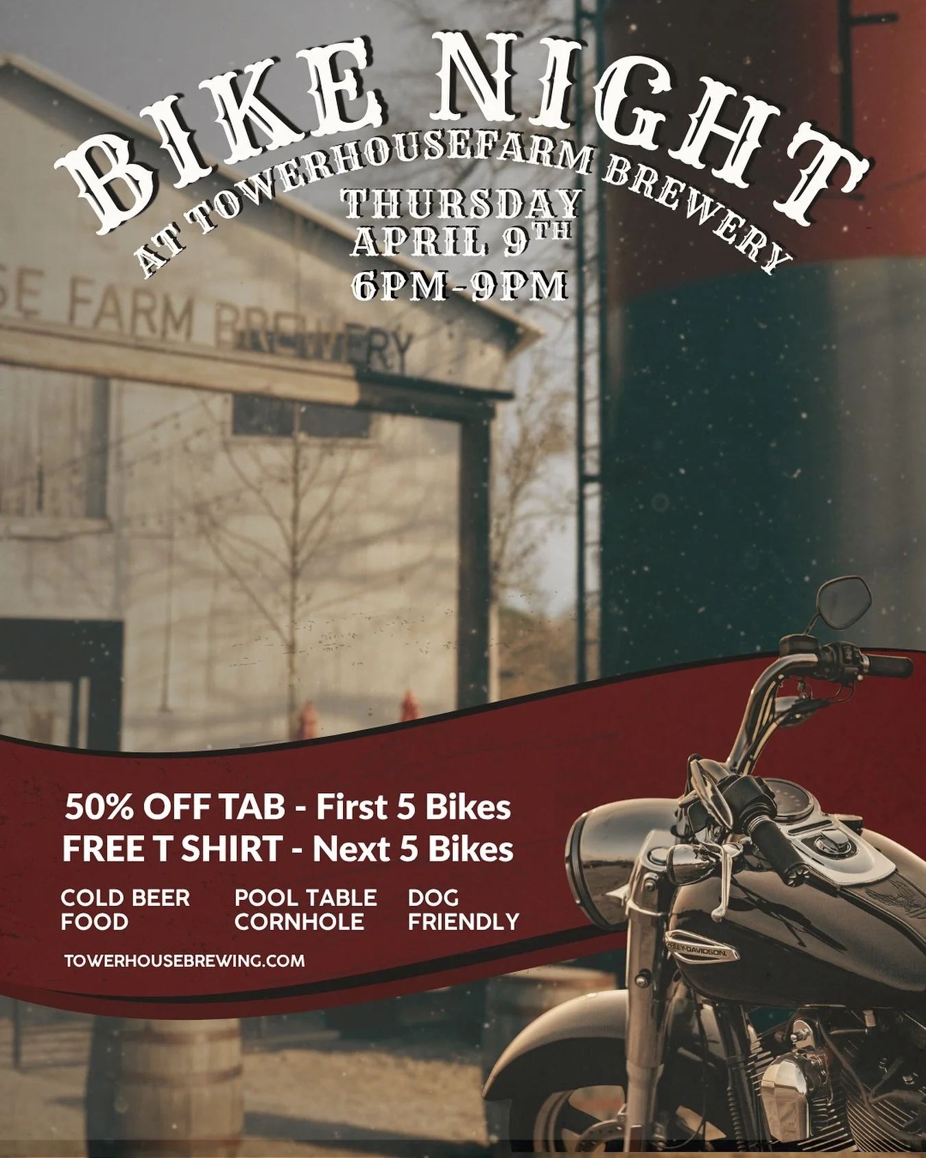 Thursday night, it&rsquo;s a requested Bike Night. Pull up, shoot some pool, play some Cornhole, or just hang out with a cold one in the Bier Garten. 

Towerhouse Farm Brewery
Gay, Ga. 
🔗in bio