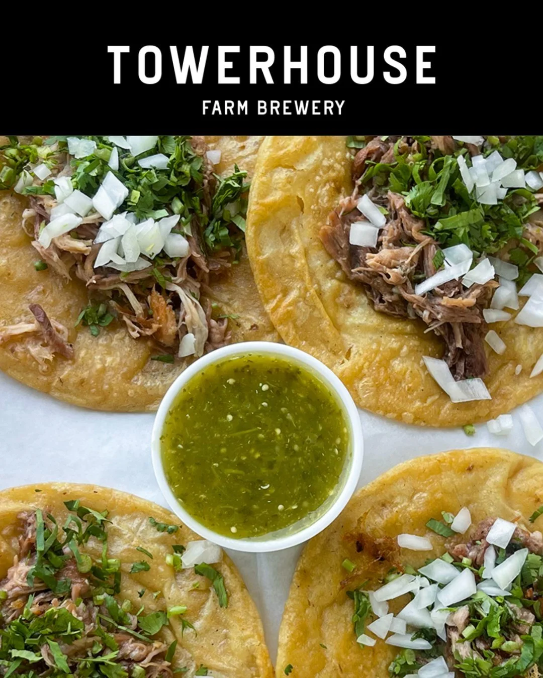 Whoa! This weekend&rsquo;s special is 🔥. Smoky, slow-pulled pork piled high on warm crunchy tortillas served with a bold green chili sauce. These tacos are juicy, flavor-packed and slightly messy in the best possible way. Finished with fresh topping