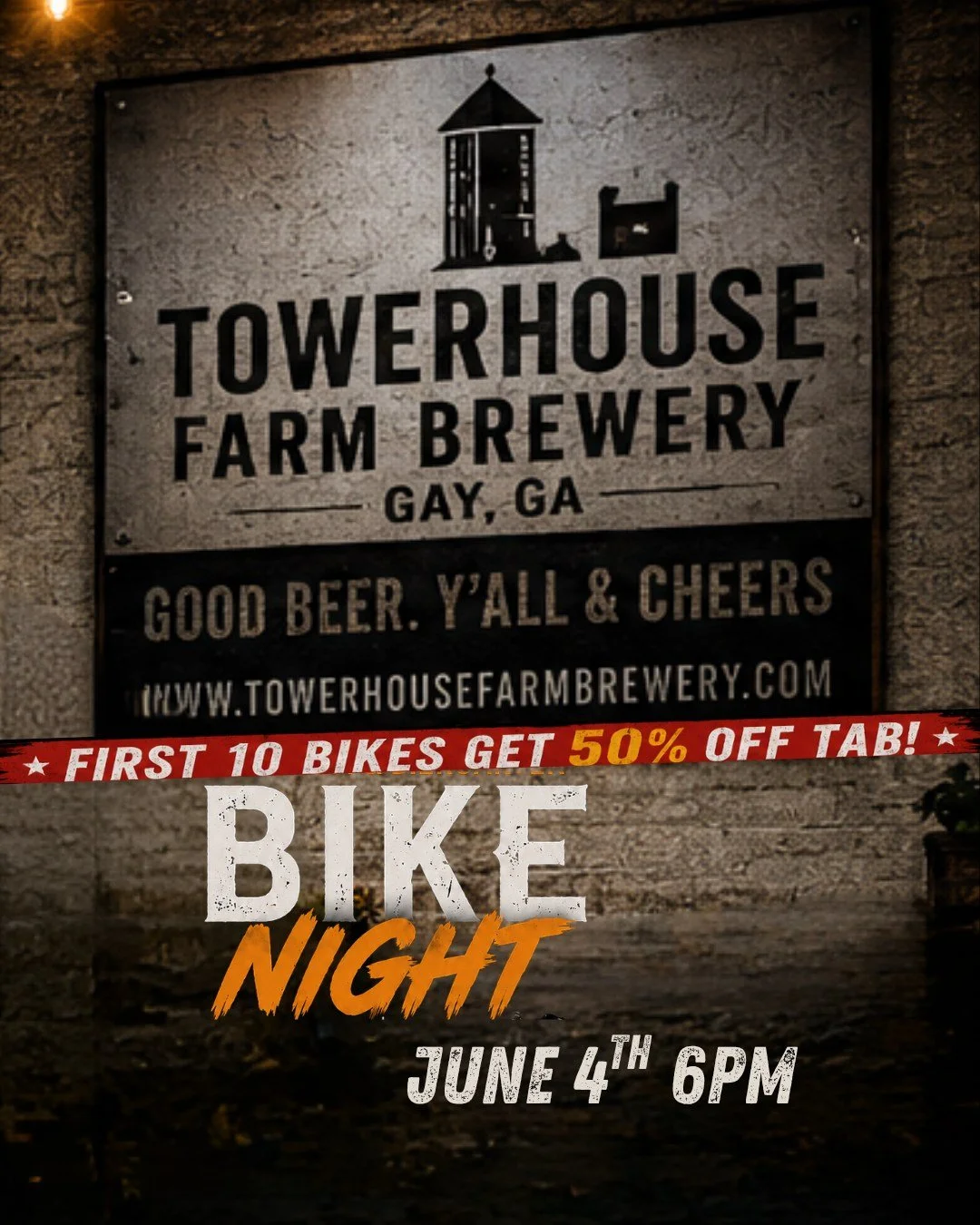 Bike Night rolls into Towerhouse Farm Brewery tonight at 6 PM!
Fire up the bikes and ride over for a great evening of cold craft beer, good food, and even better company.

The first 10 bikes through the gate get 50% off their tab!
Whether you're show