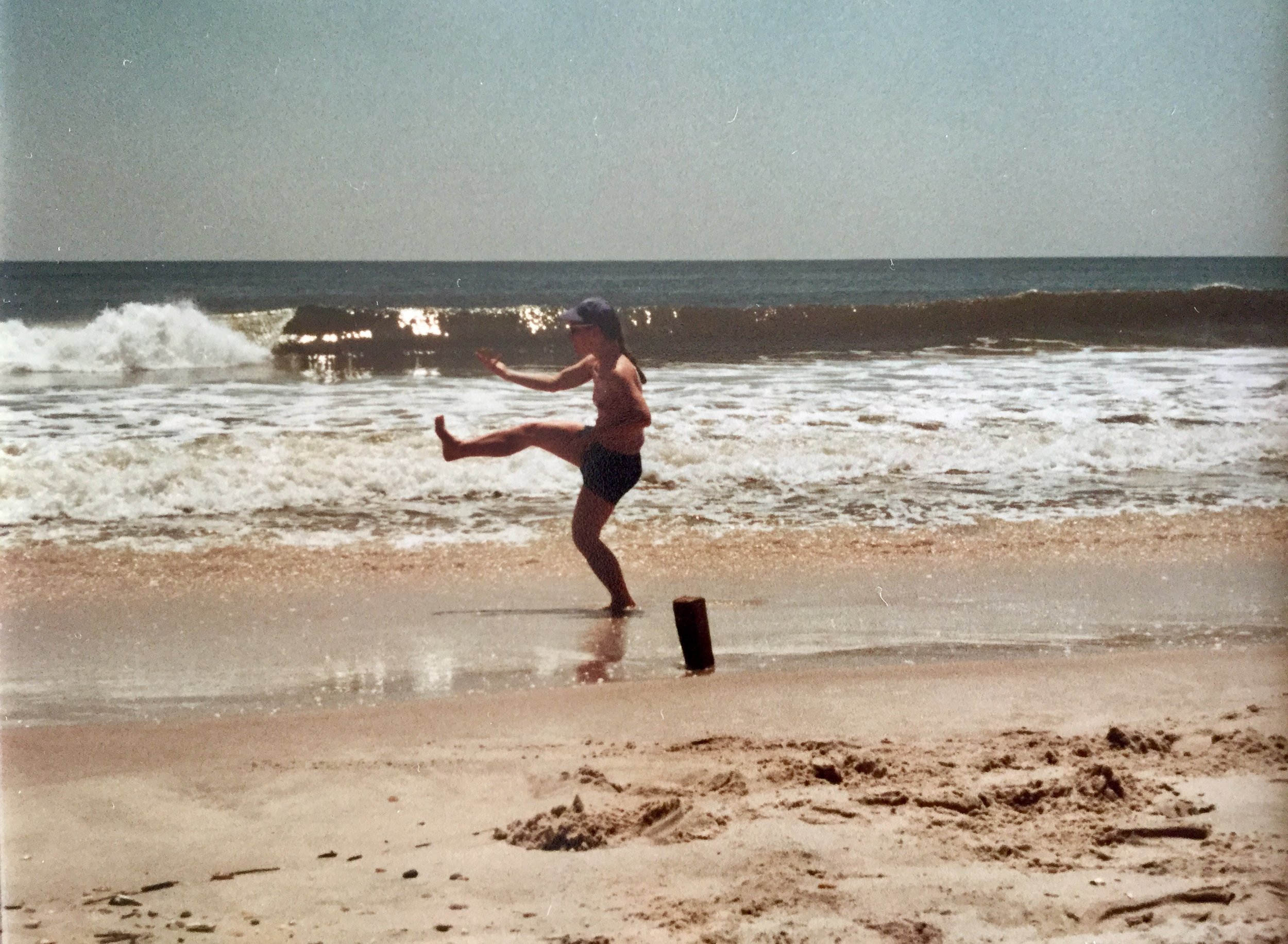 Bagua Zhang practice at the beach. Mary Christianson, 1985.