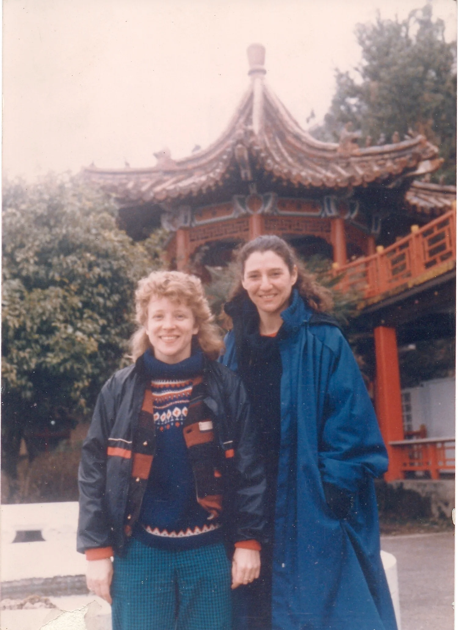 Mary Christianson and Susan Rabinowitz, founder of the Taoist Arts Center in NYC, celebrate Chinese New Year in Li Shan, Taiwan, 1985.