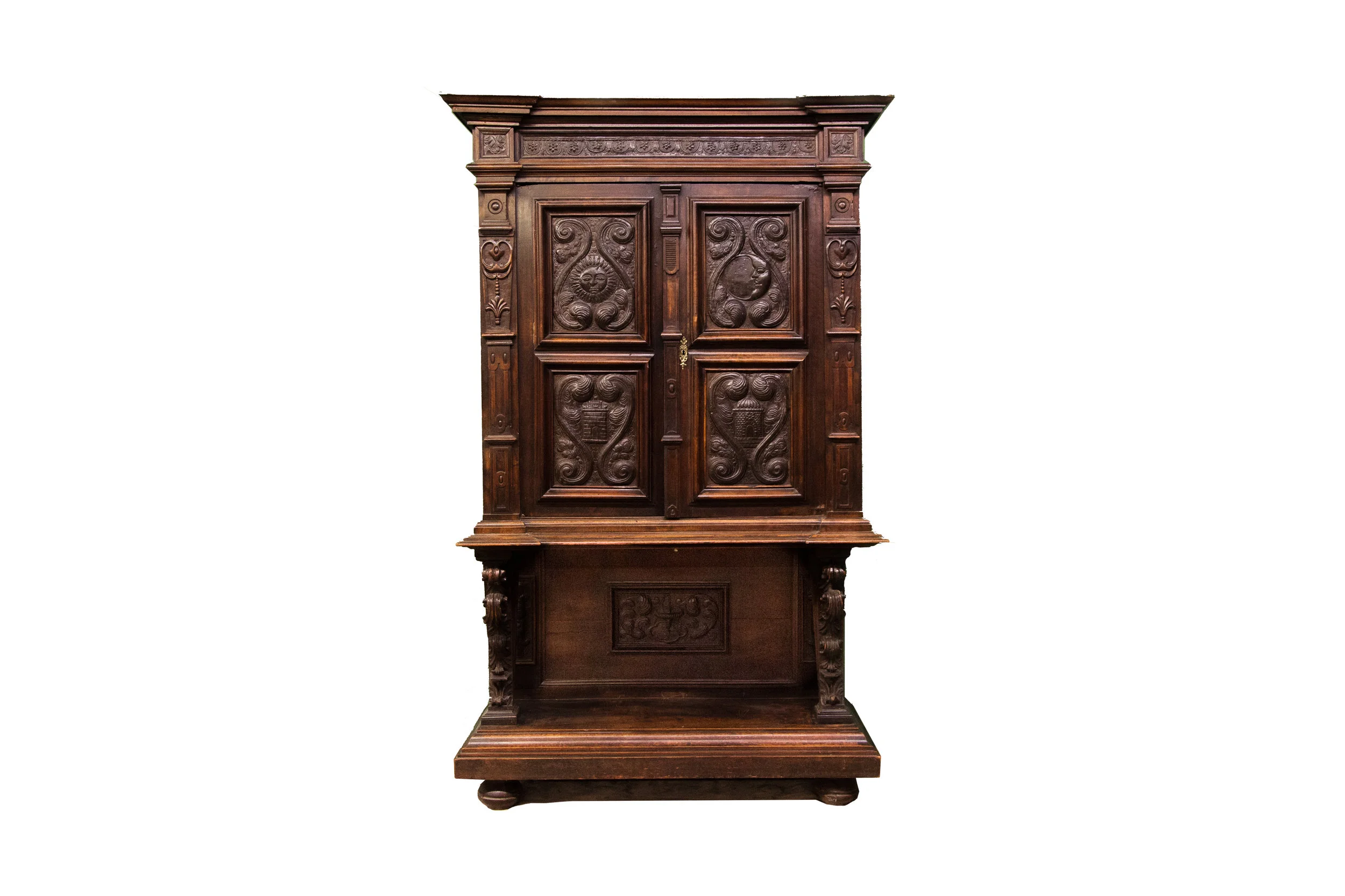 Carved French Walnut Punched Tin Cabinet
