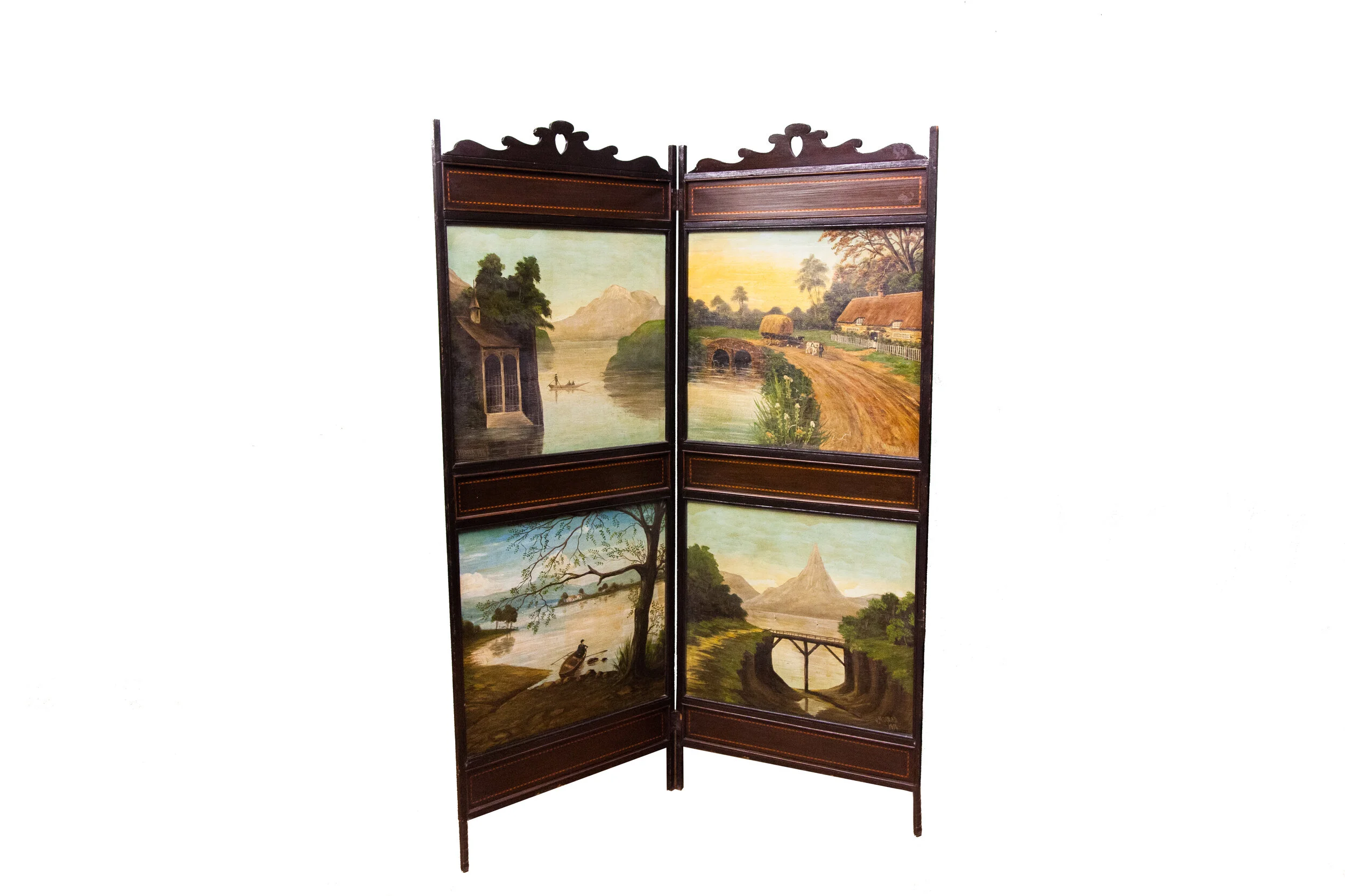 Inlaid English Mahogany Two Fold Screen