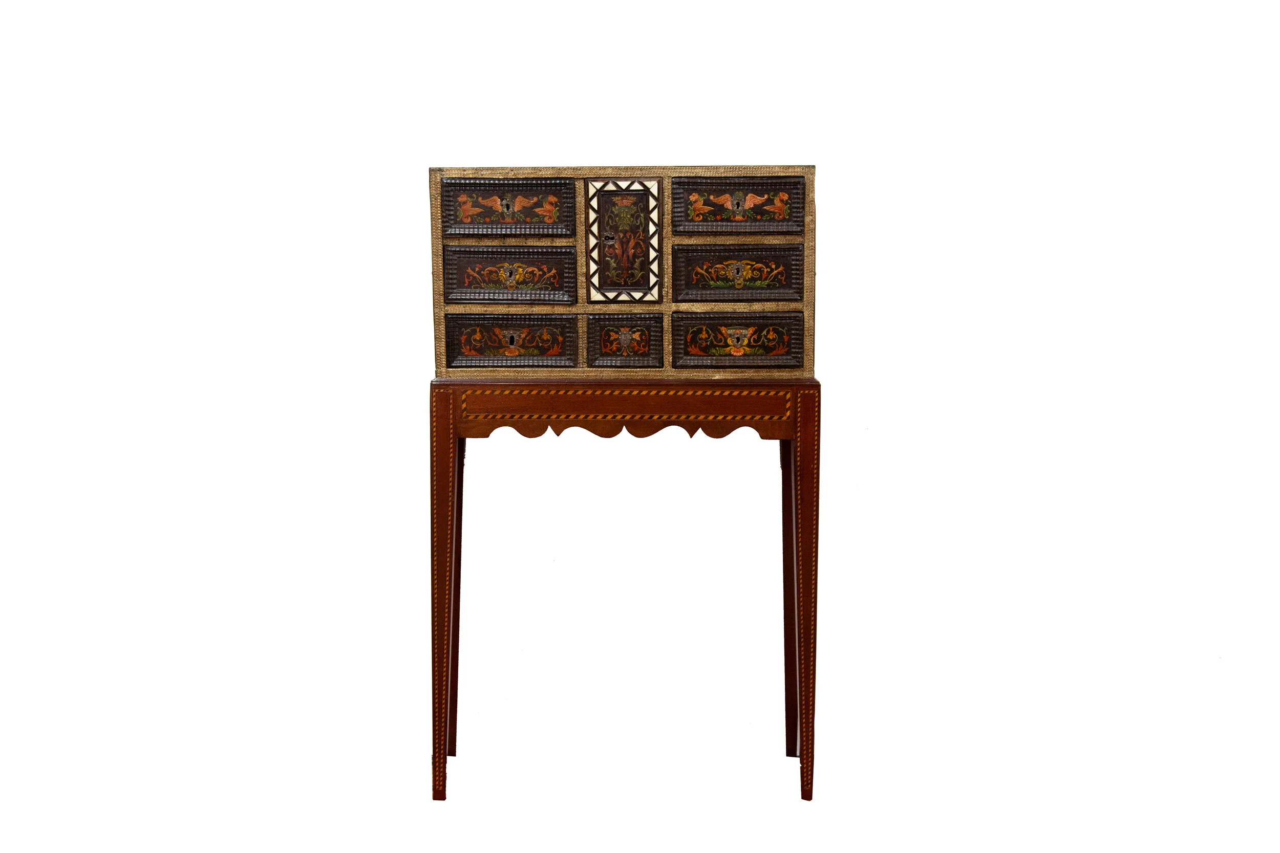 Painted and Inlaid Italian Cupboard on Stand