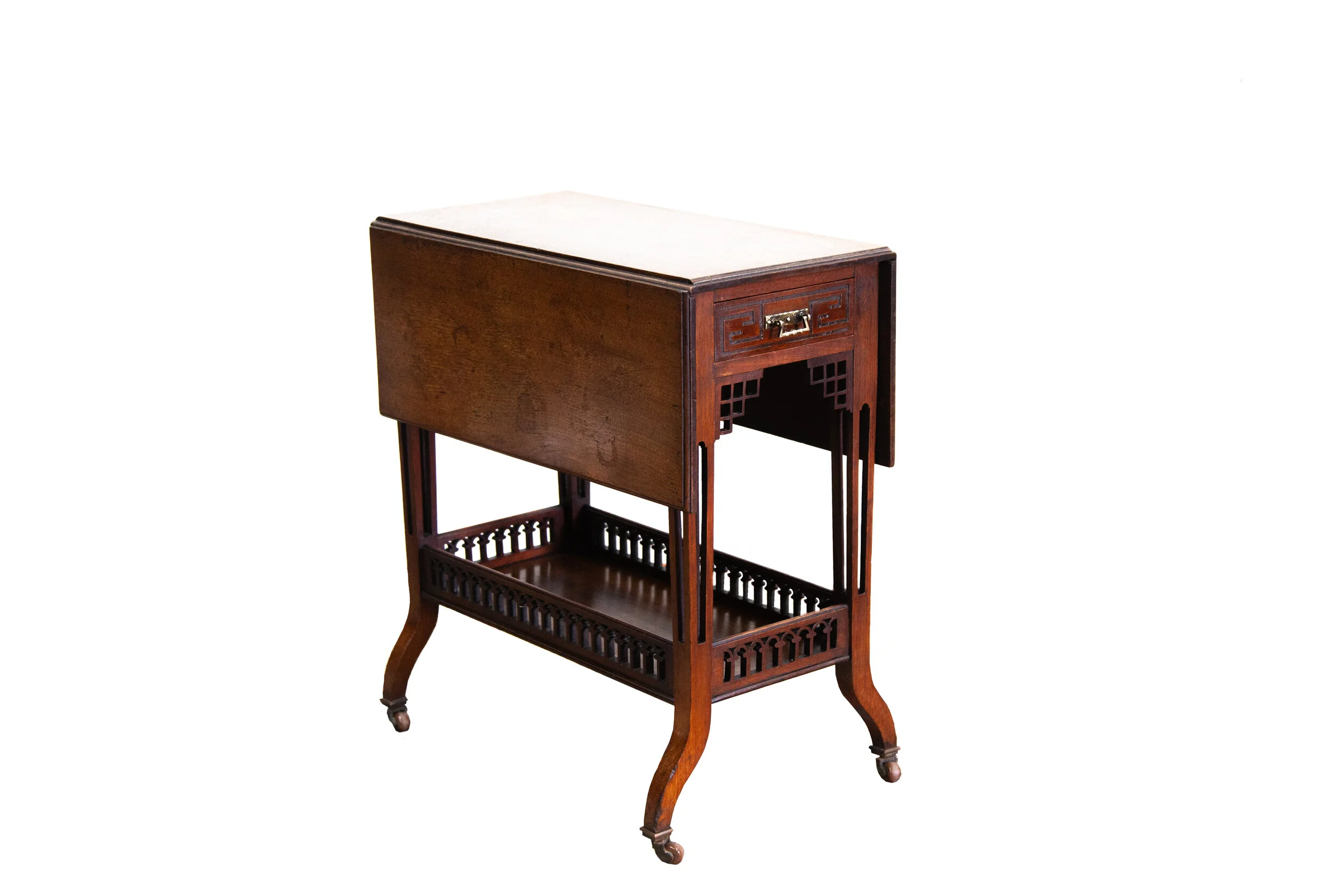 English Walnut Fretwork Gallery Drop Leaf Table