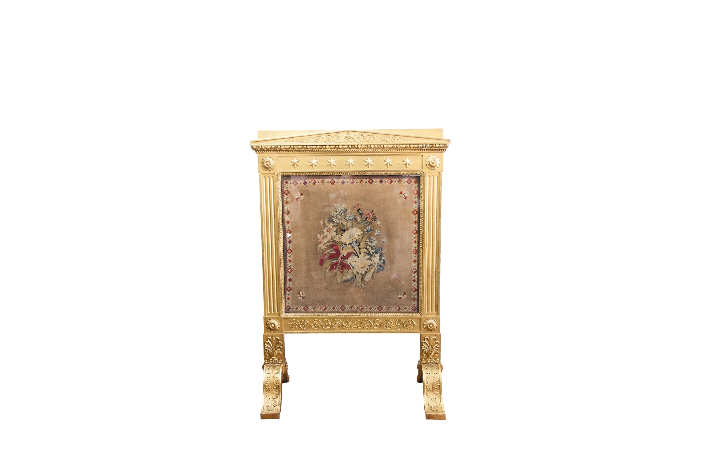 19th Century Gilt Needlework Fire Screen