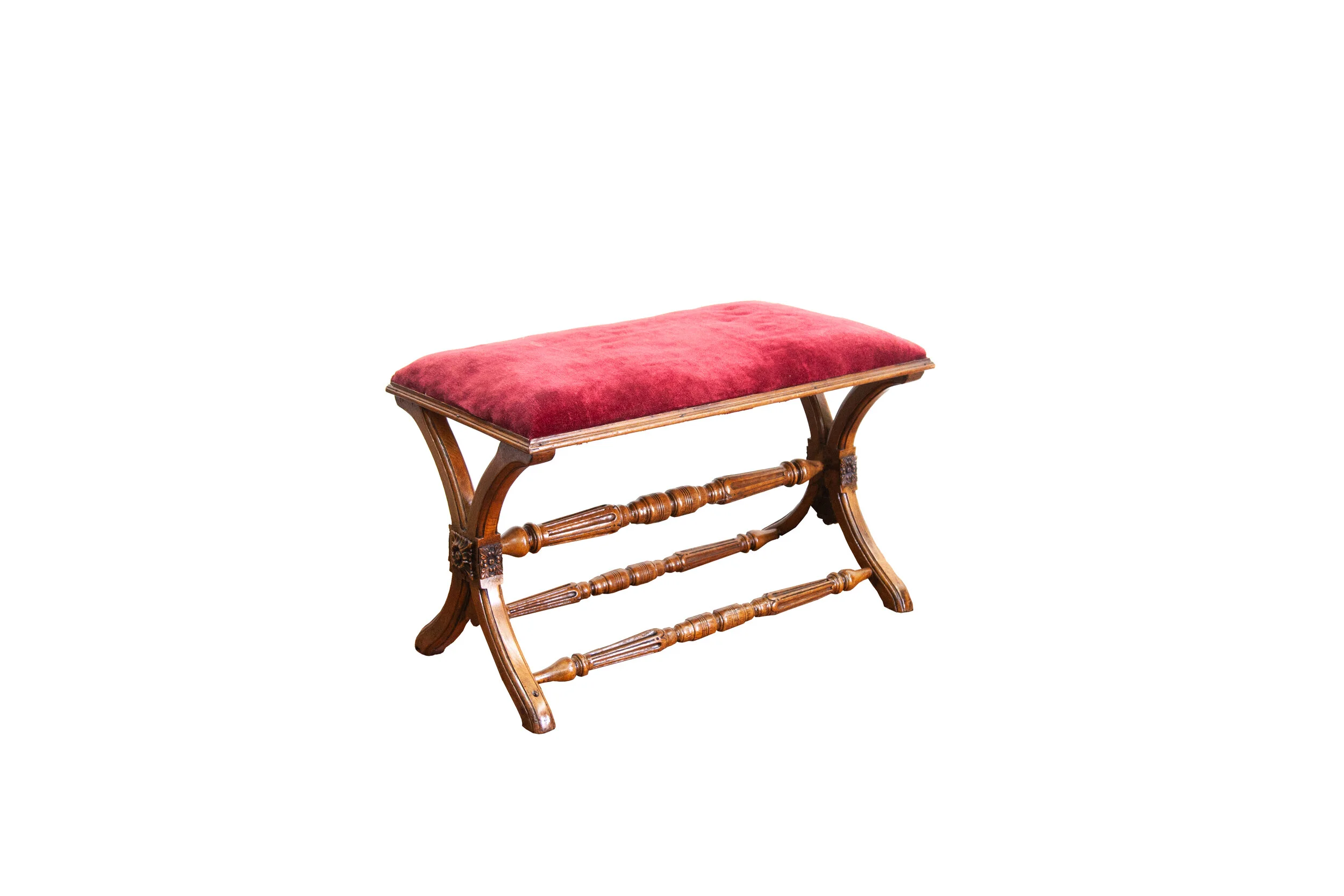 Walnut Cross Leg Stretcher Carved Stool