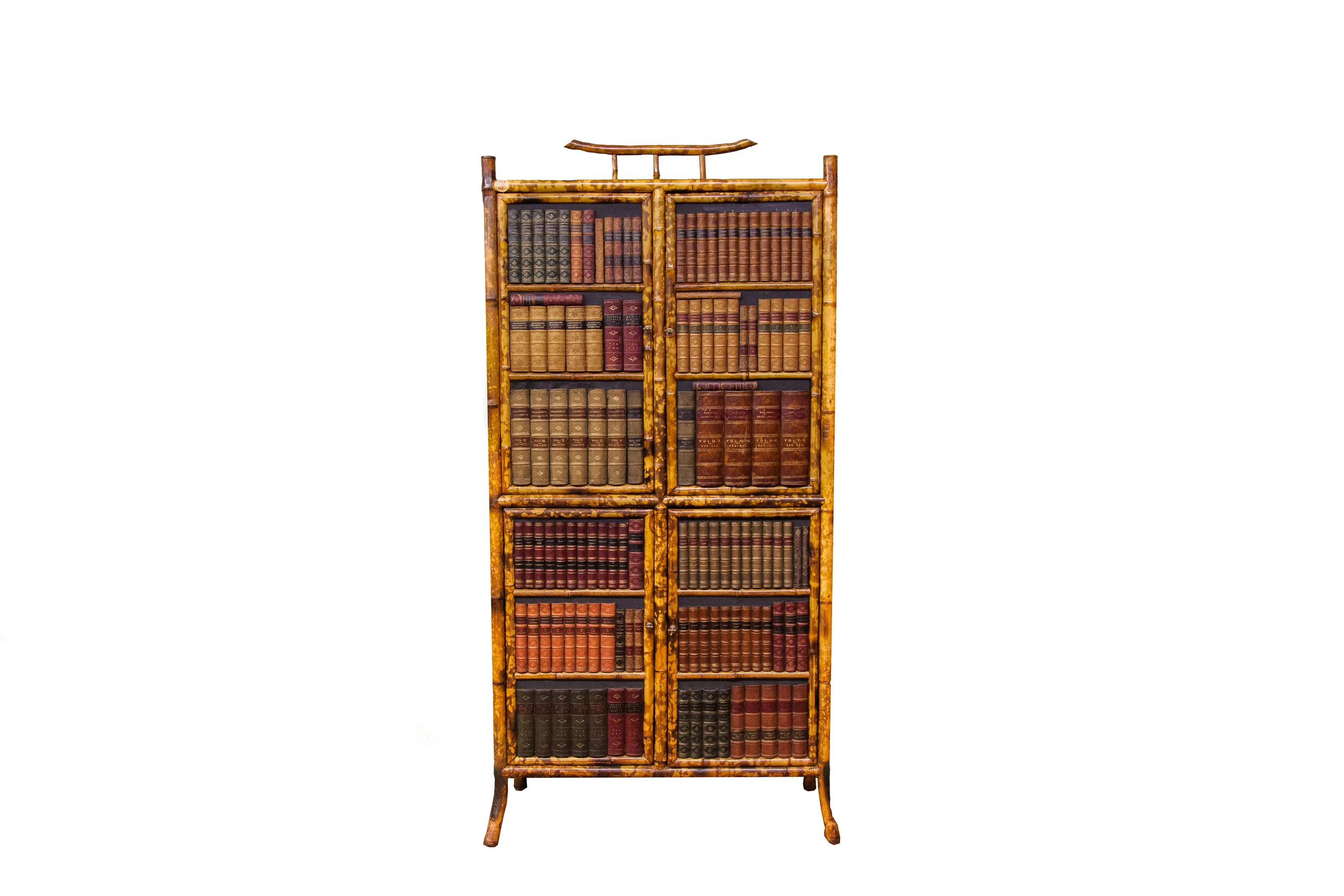 English Bamboo Leather Books Cabinet