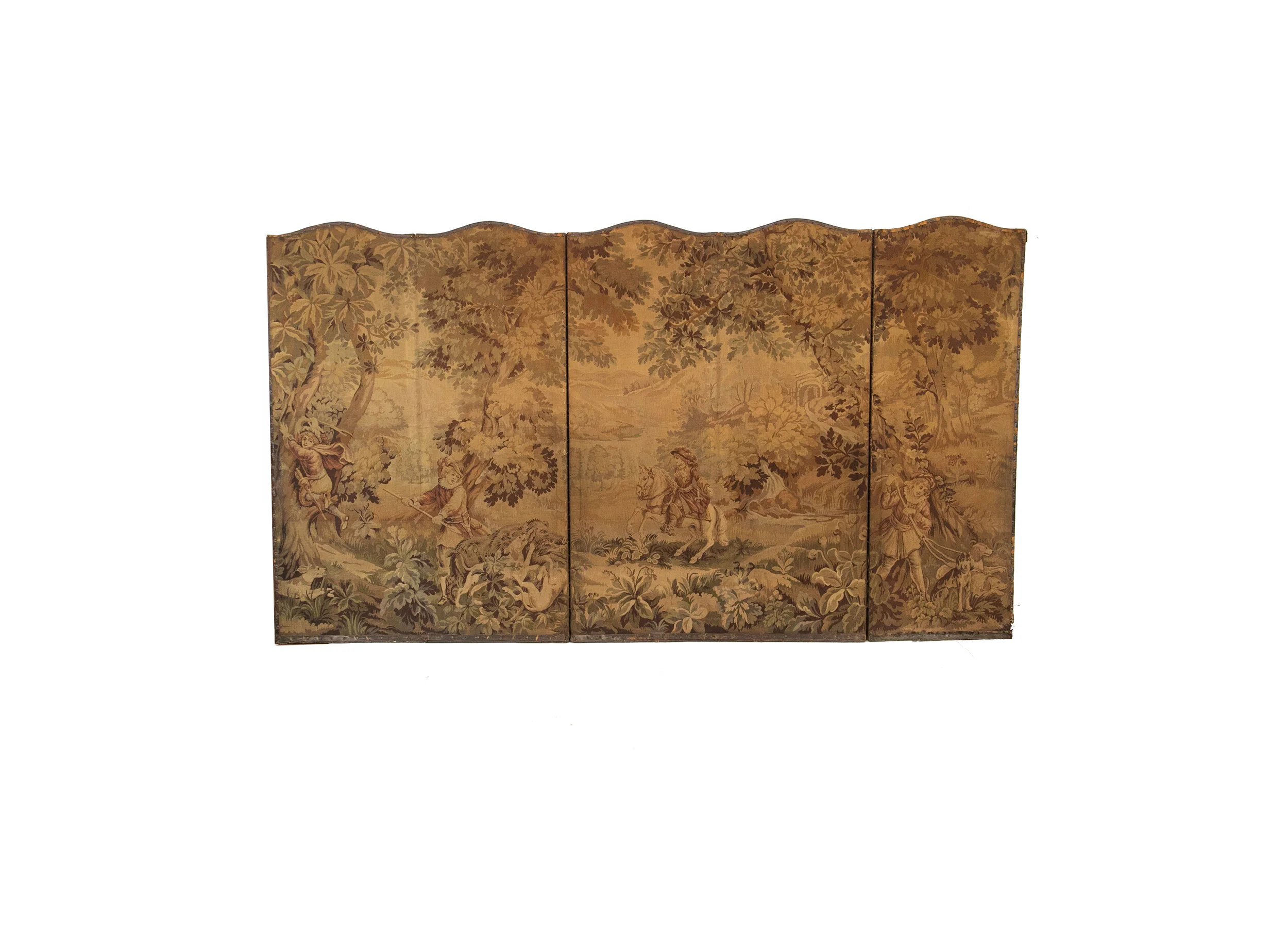 Antique Six-Panel Fabric Screen