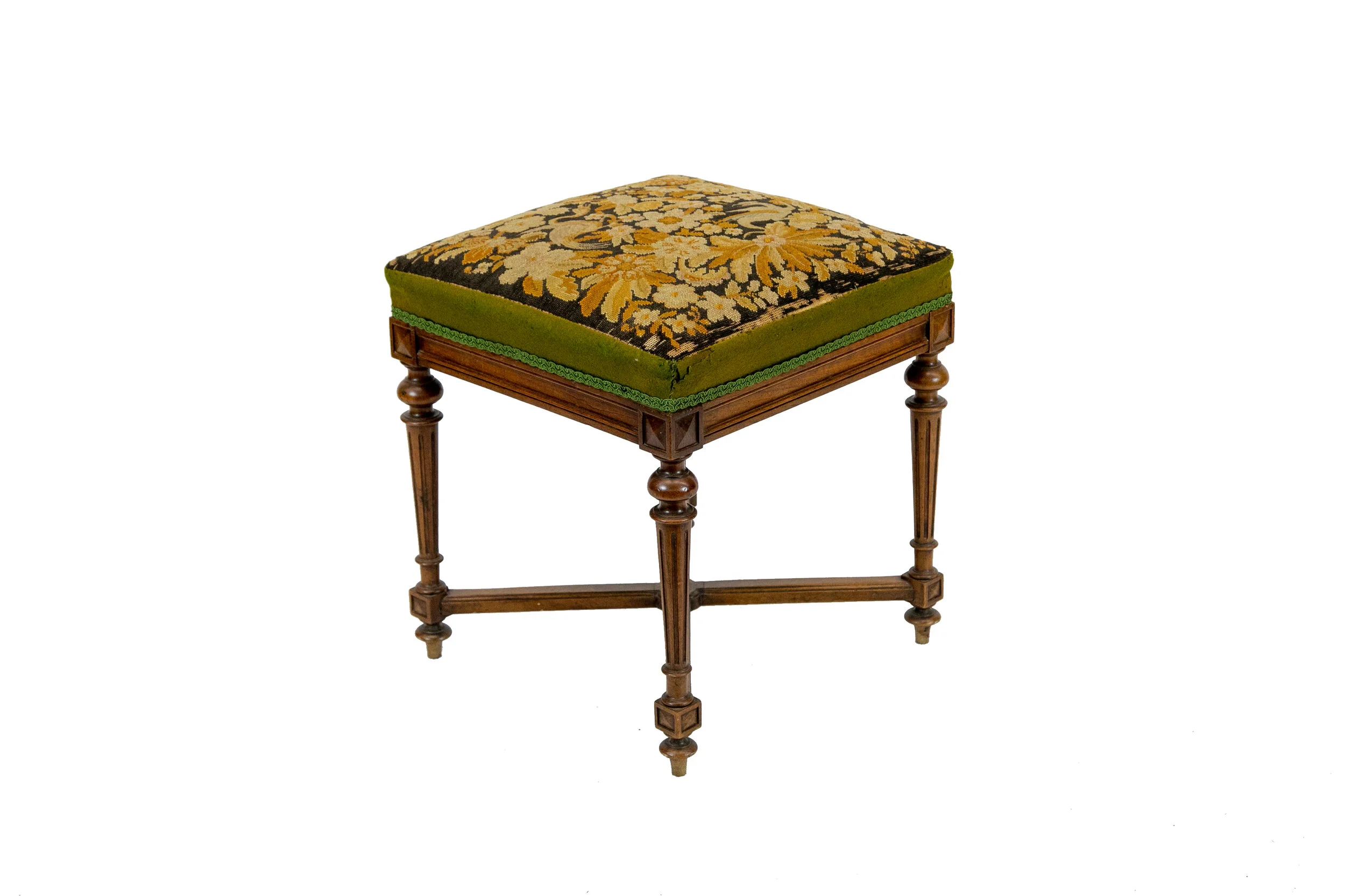 Carved French Walnut Needlework Stool