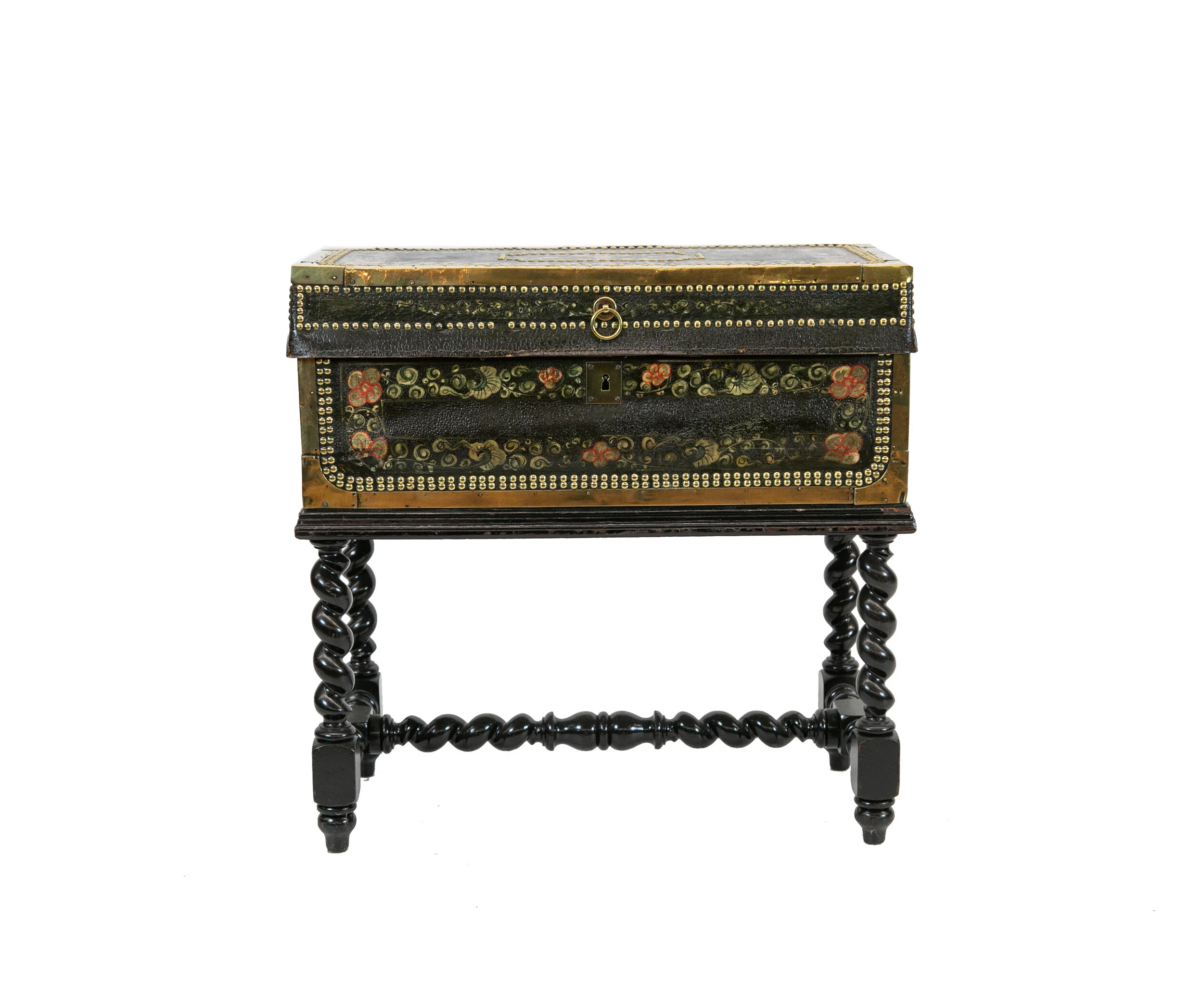 Painted Leather Camphor Wood Box on a Barley Twist Stand