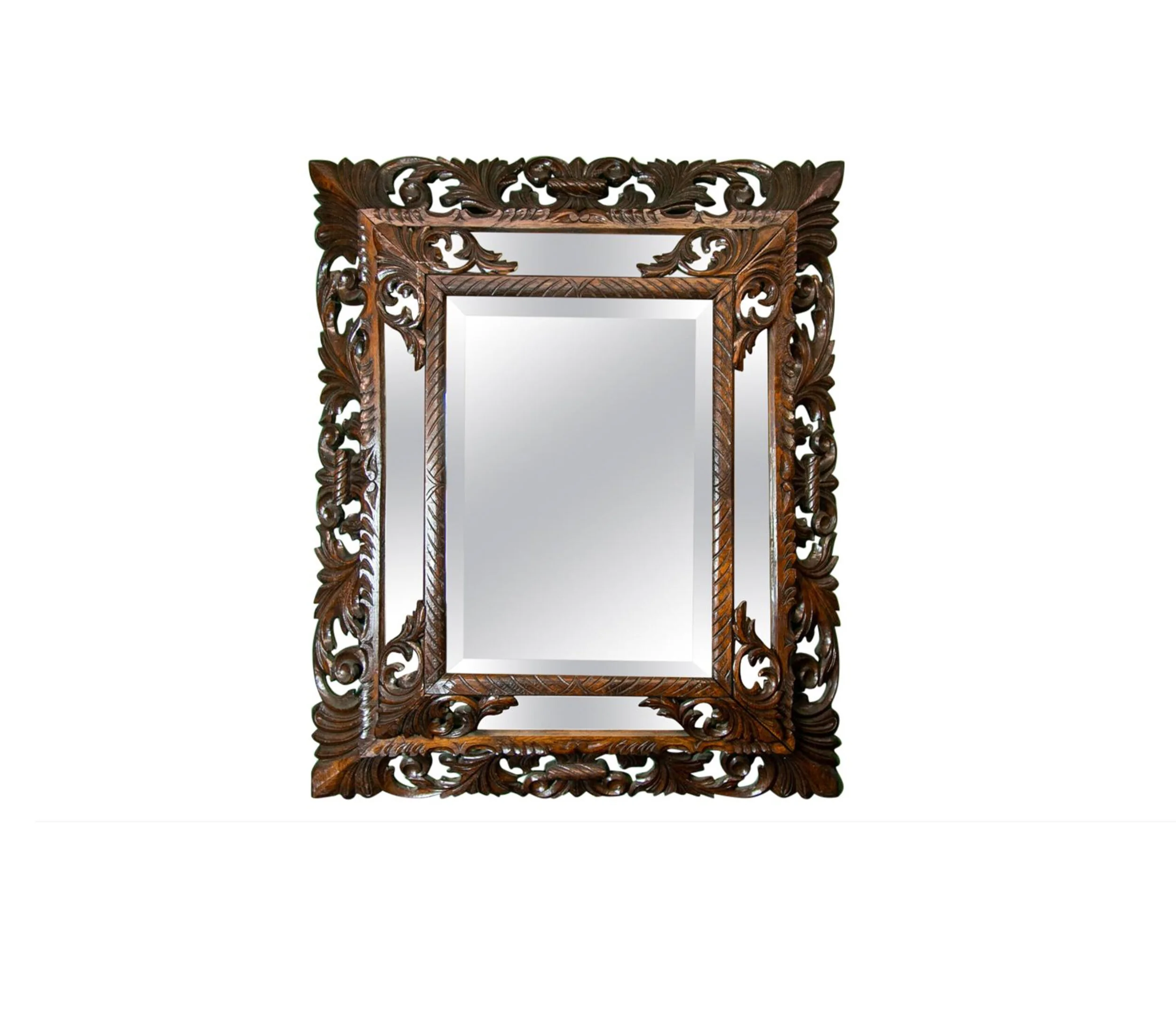 Carved English Oak Beveled Mirror