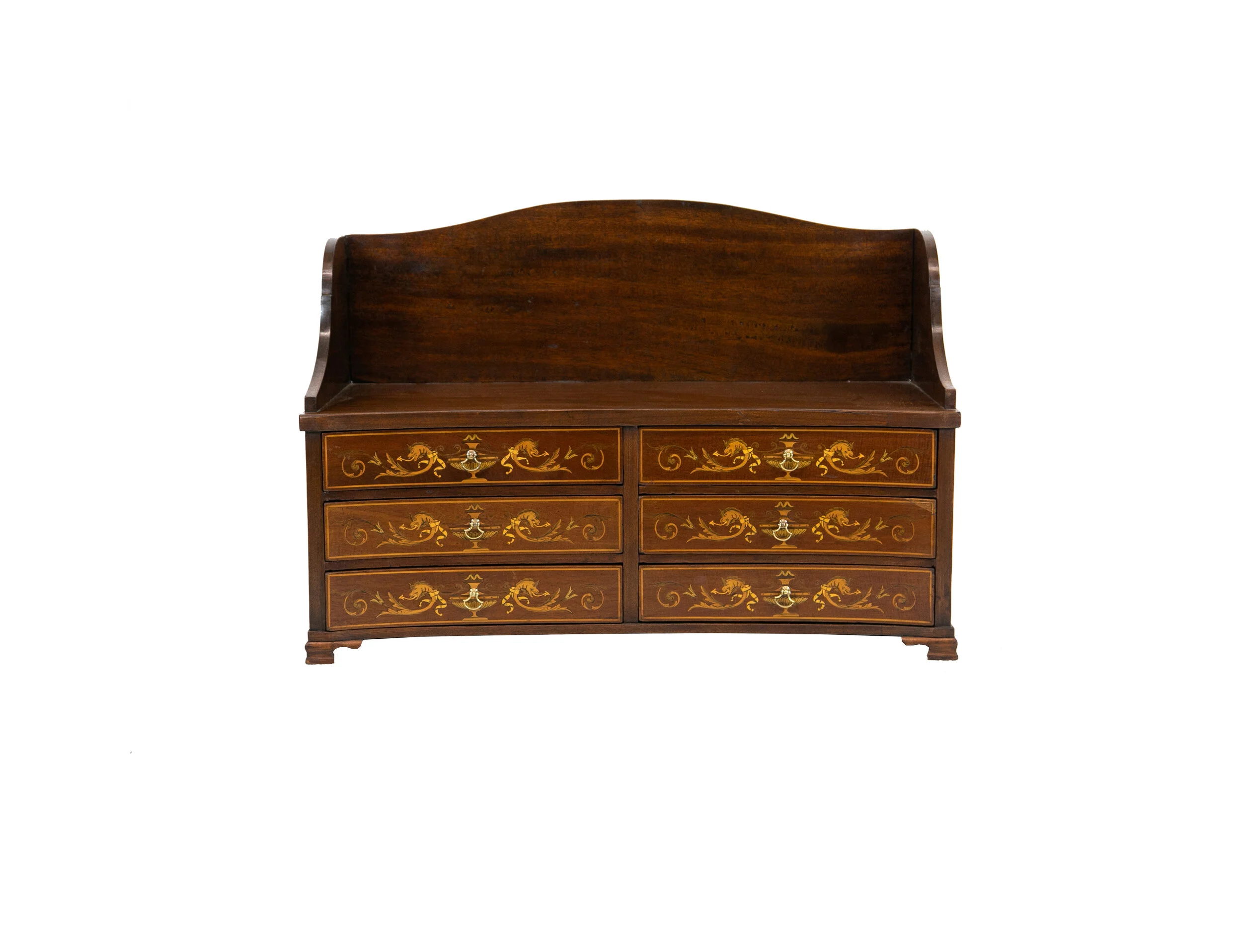 English Mahogany Concave Inlaid Countertop Chest