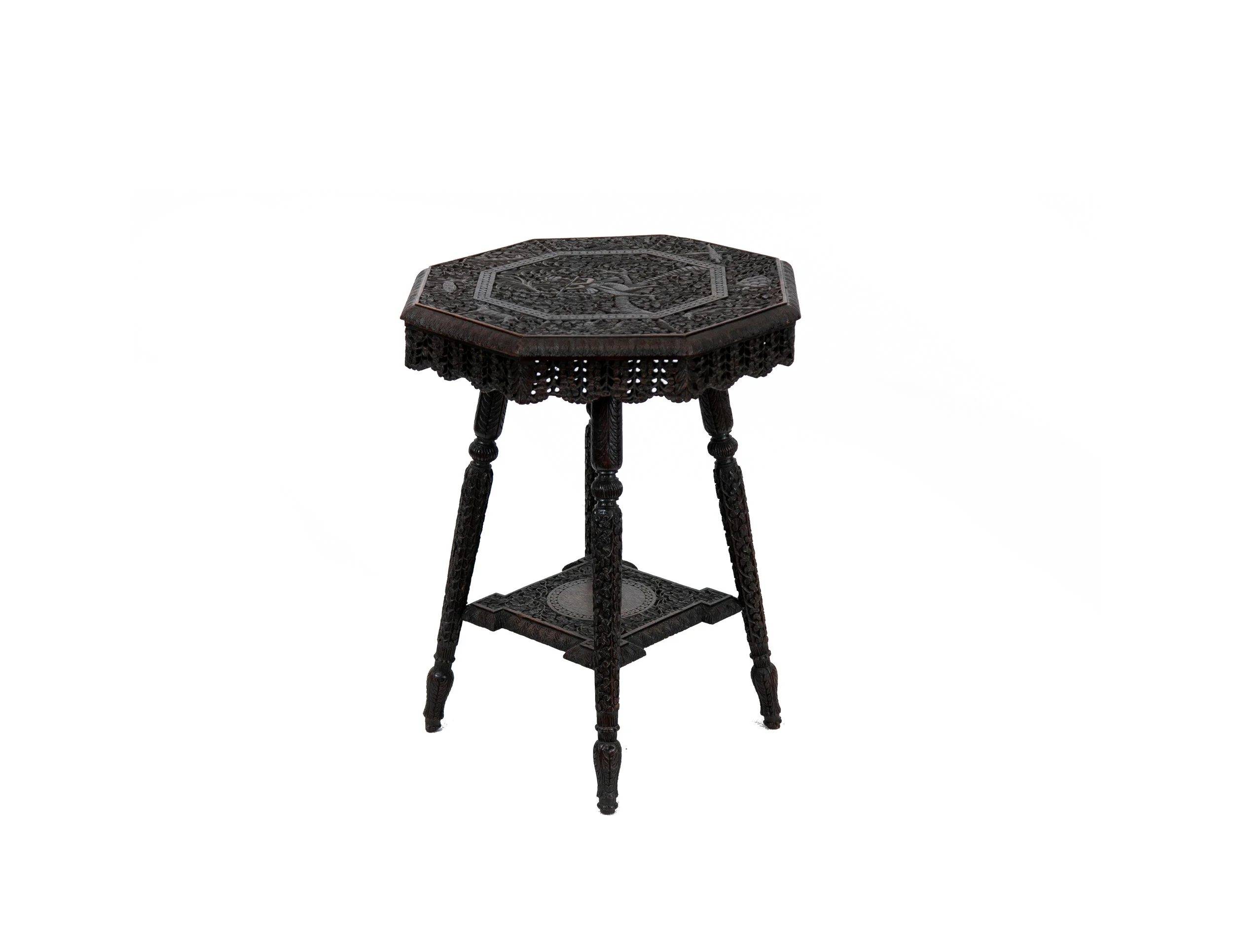 Anglo-Indian Carved Octagonal Teakwood Table