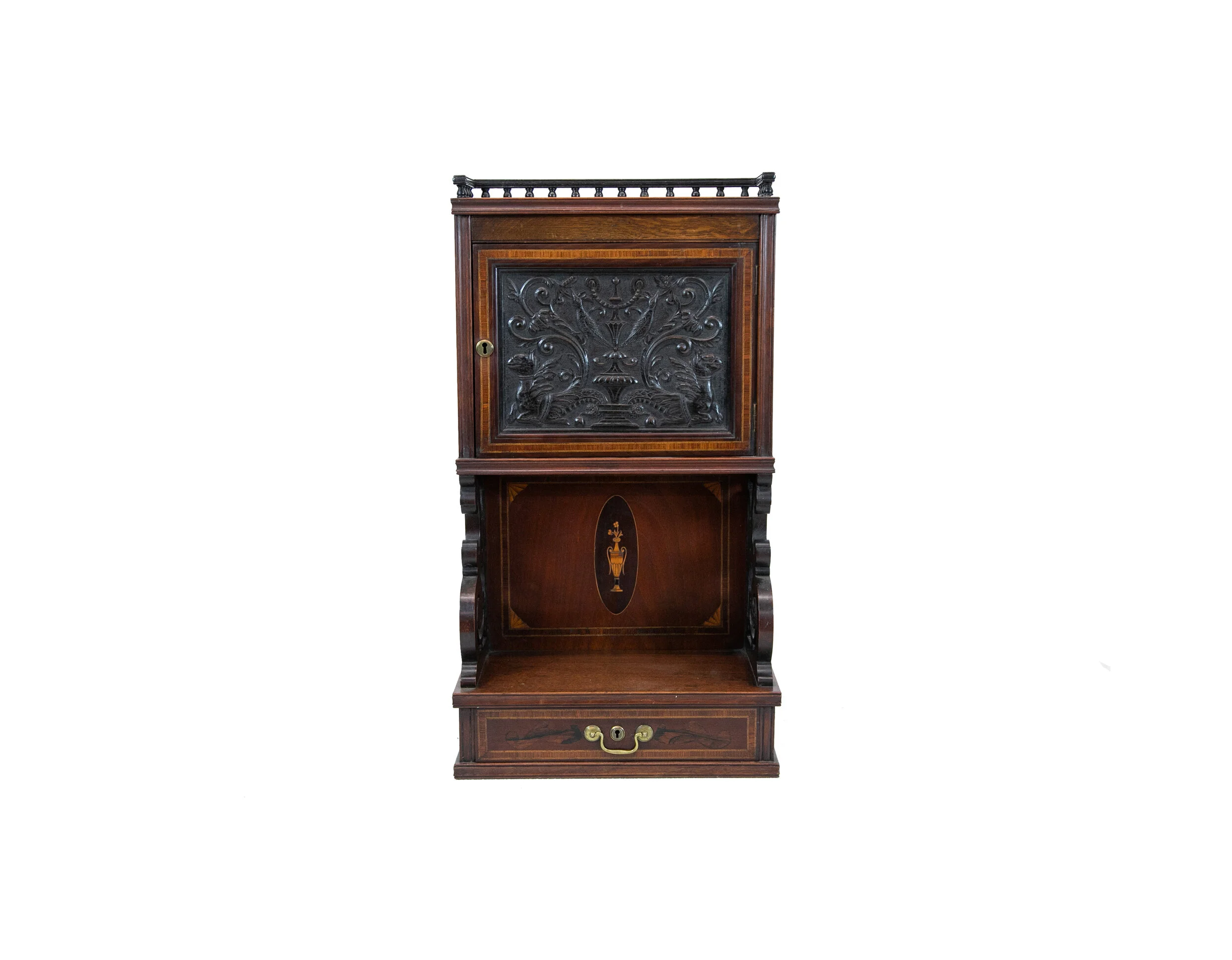 English Carved Inlaid Cabinet 