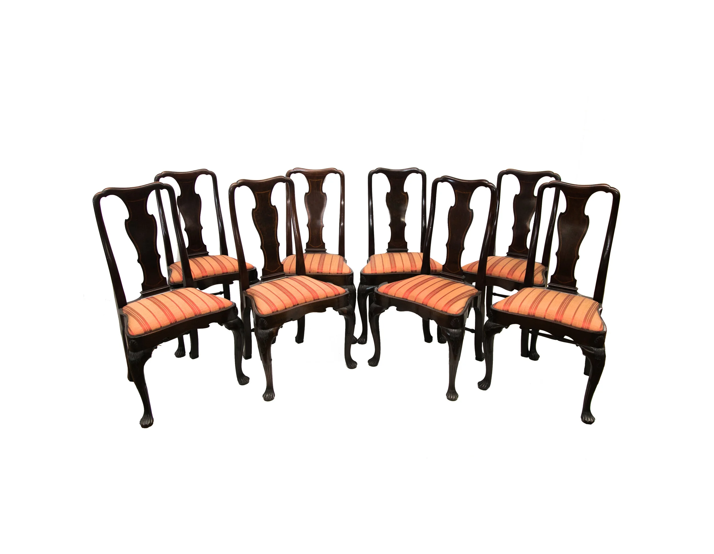 Set of Eight Inlaid Queen Anne Style Chairs