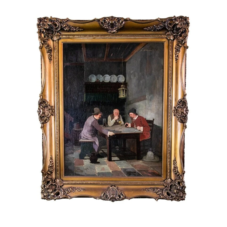 19th Century Tavern Scene Oil Painting by L. Wittkowski
