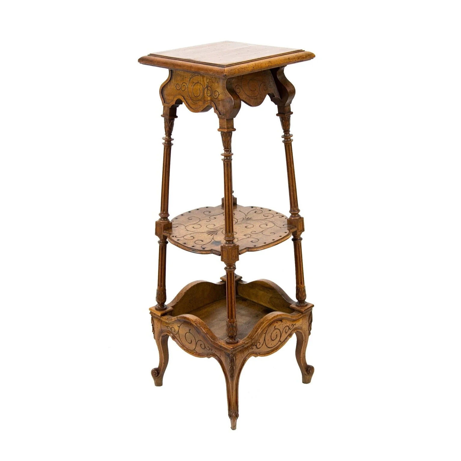 French Carved Walnut Three Tiered Stand