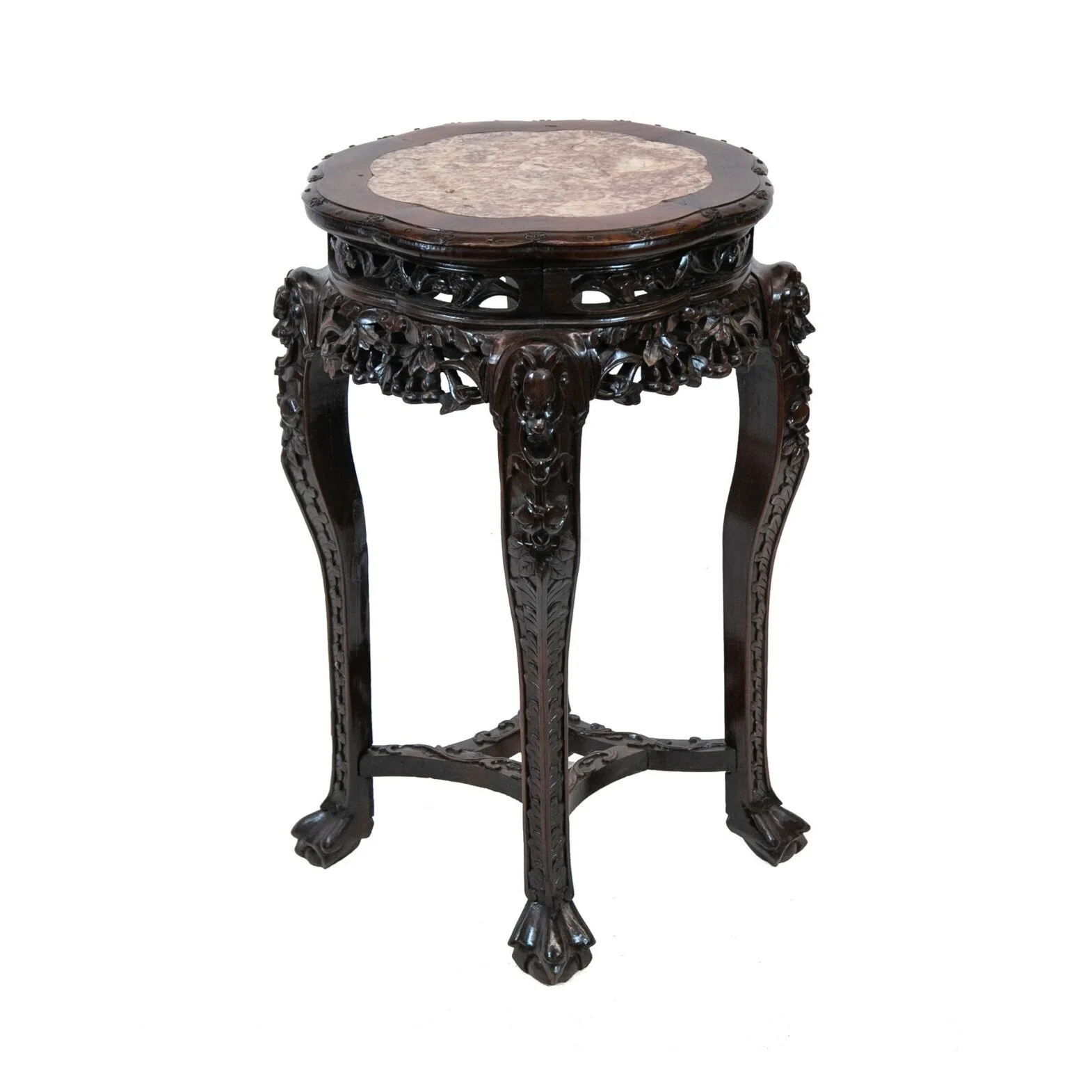 Chinese Rosewood Marble-Top Plant Stand