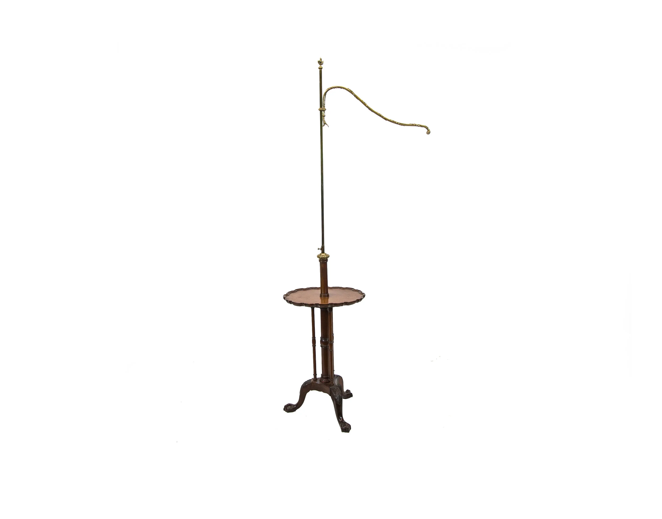 English Carved Mahogany Pie Crust Reading Lamp