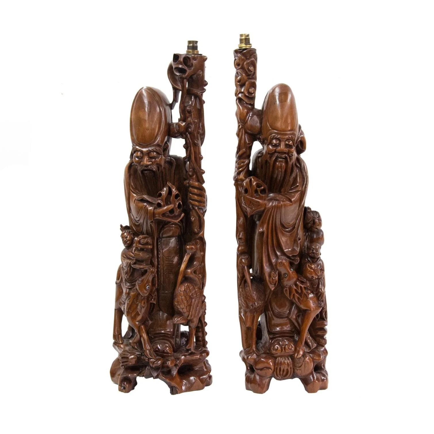 Pair of Carved Chinese Figural Lamps