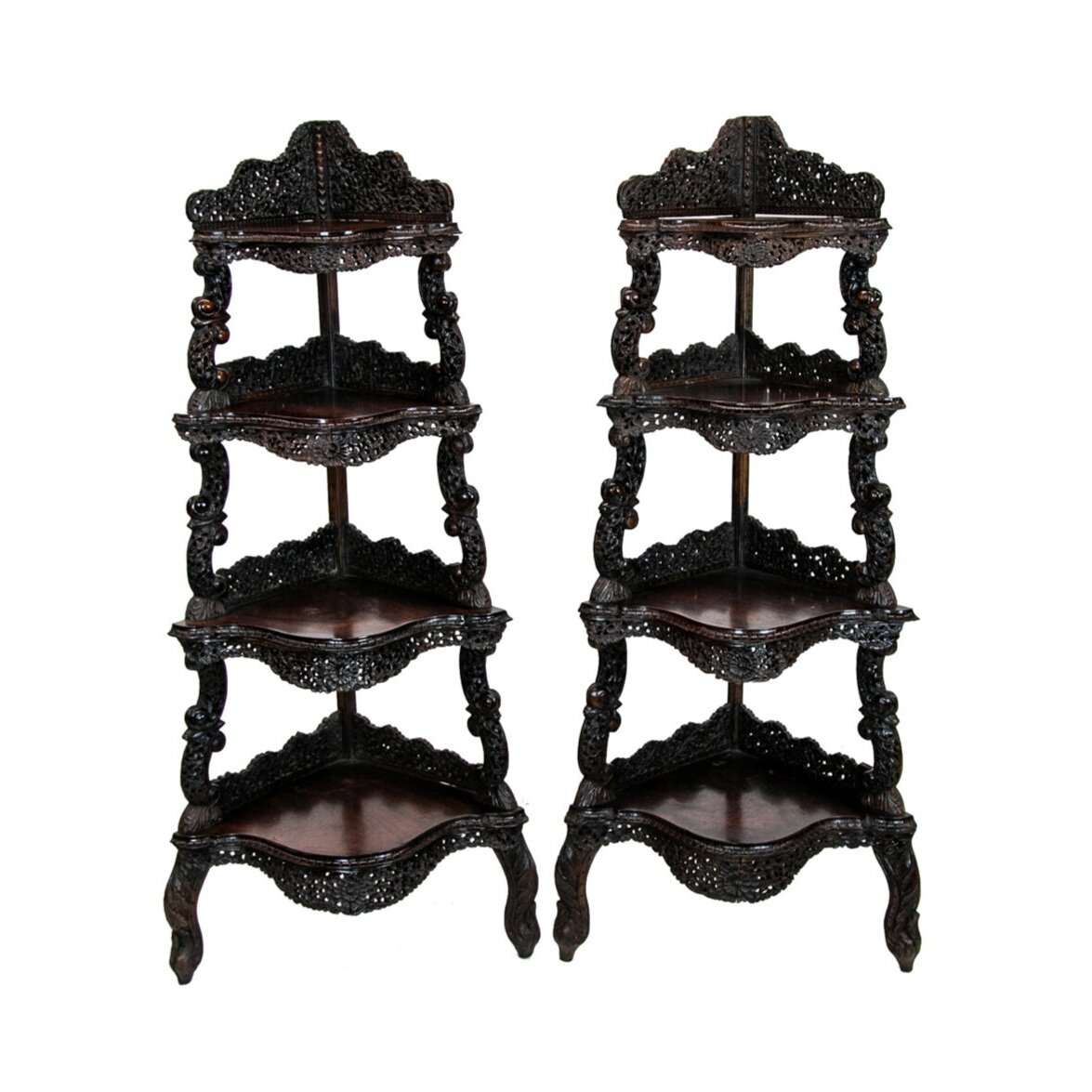 Pair of Carved Corner Display Stands