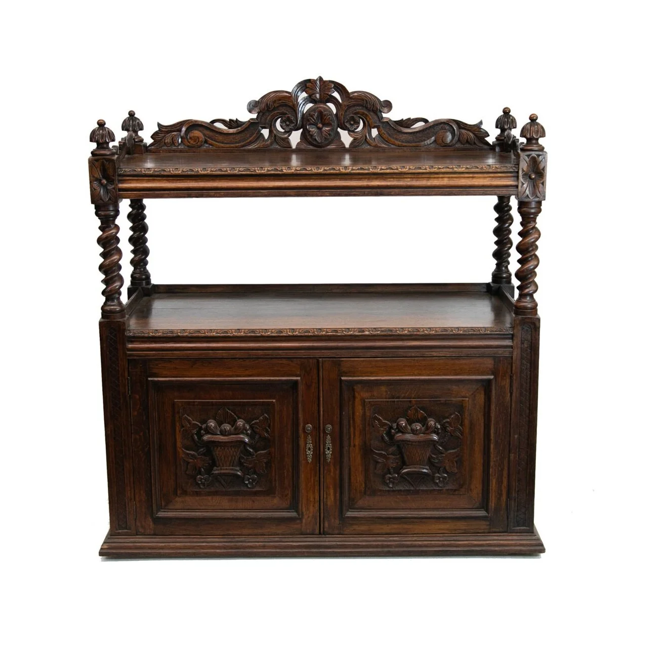 Carved Two-Tier English Shelf Cupboard