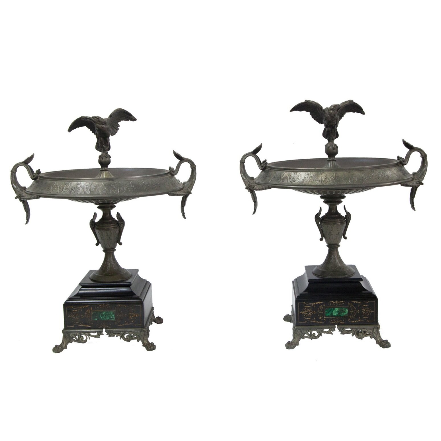 Pair of Spelter and Marble Comports