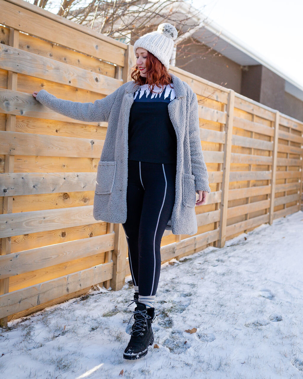WWA Contrast Stitch Fleece Lined Polar Stretch High Waisted Leggings