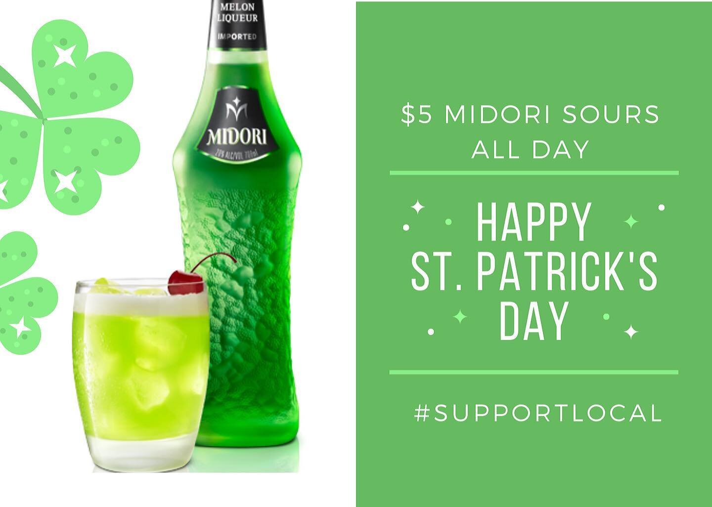 We are celebrating #stpatricksday with $5 Midori Sours 🍀 ALL DAY🍀 🌈 ✨#mariettasquare #houseoflumarietta