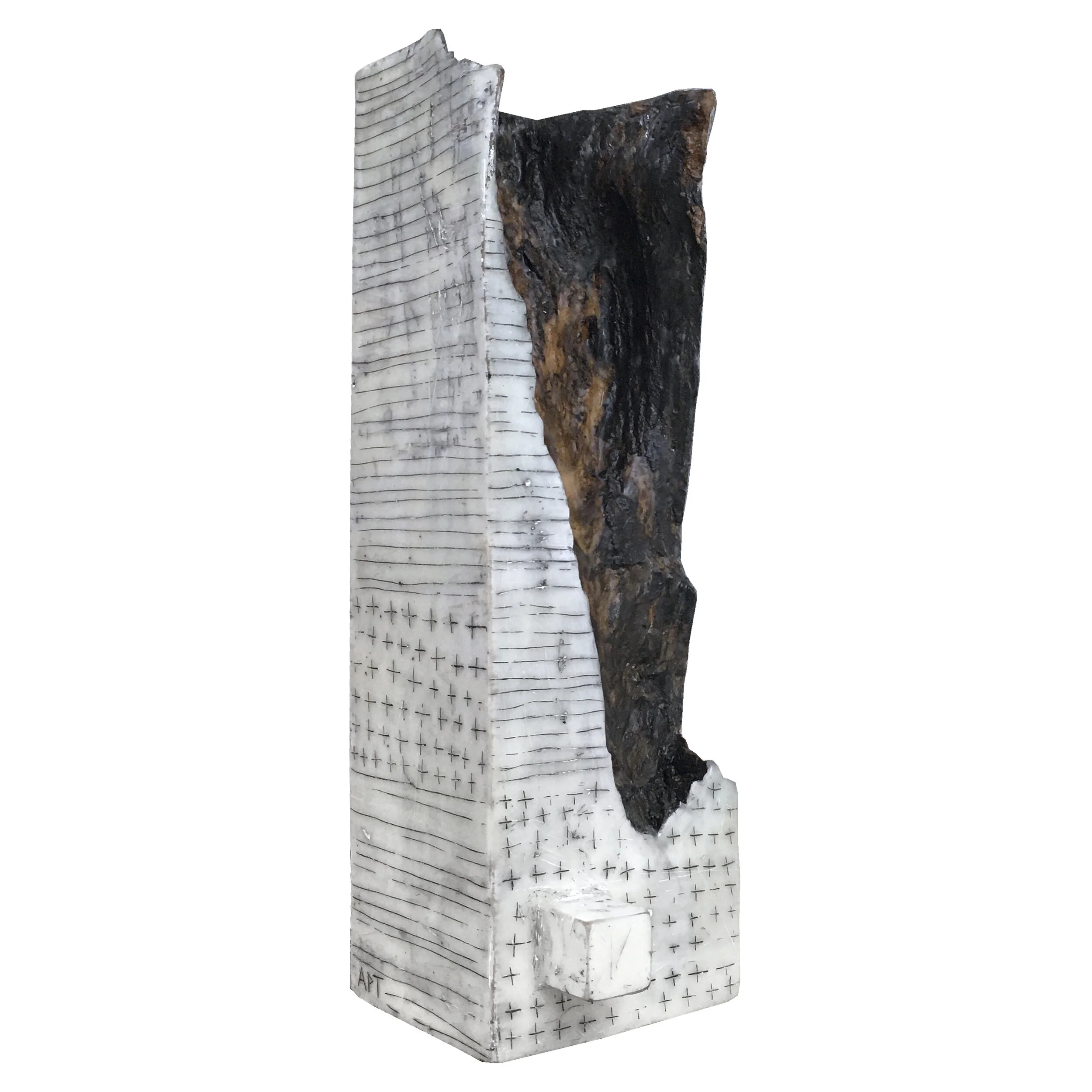 Minimalist Black White Wood Paint Encaustic Mixed Media Small Interior Sculpture Vermont Emerging Artist Athena Petra Tasiopoulos