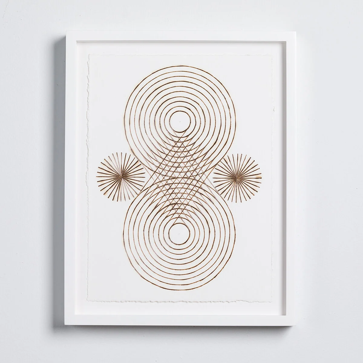Contemporary, minimalist framed original artworks on paper with burned lines by Boston-based artist Katrine Hildebrandt-Hussey