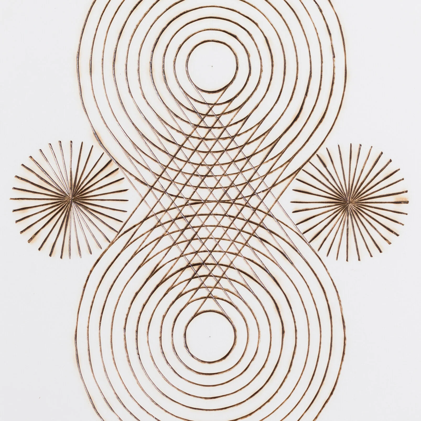 Contemporary, minimalist framed original artworks on paper with burned lines by Boston-based artist Katrine Hildebrandt-Hussey