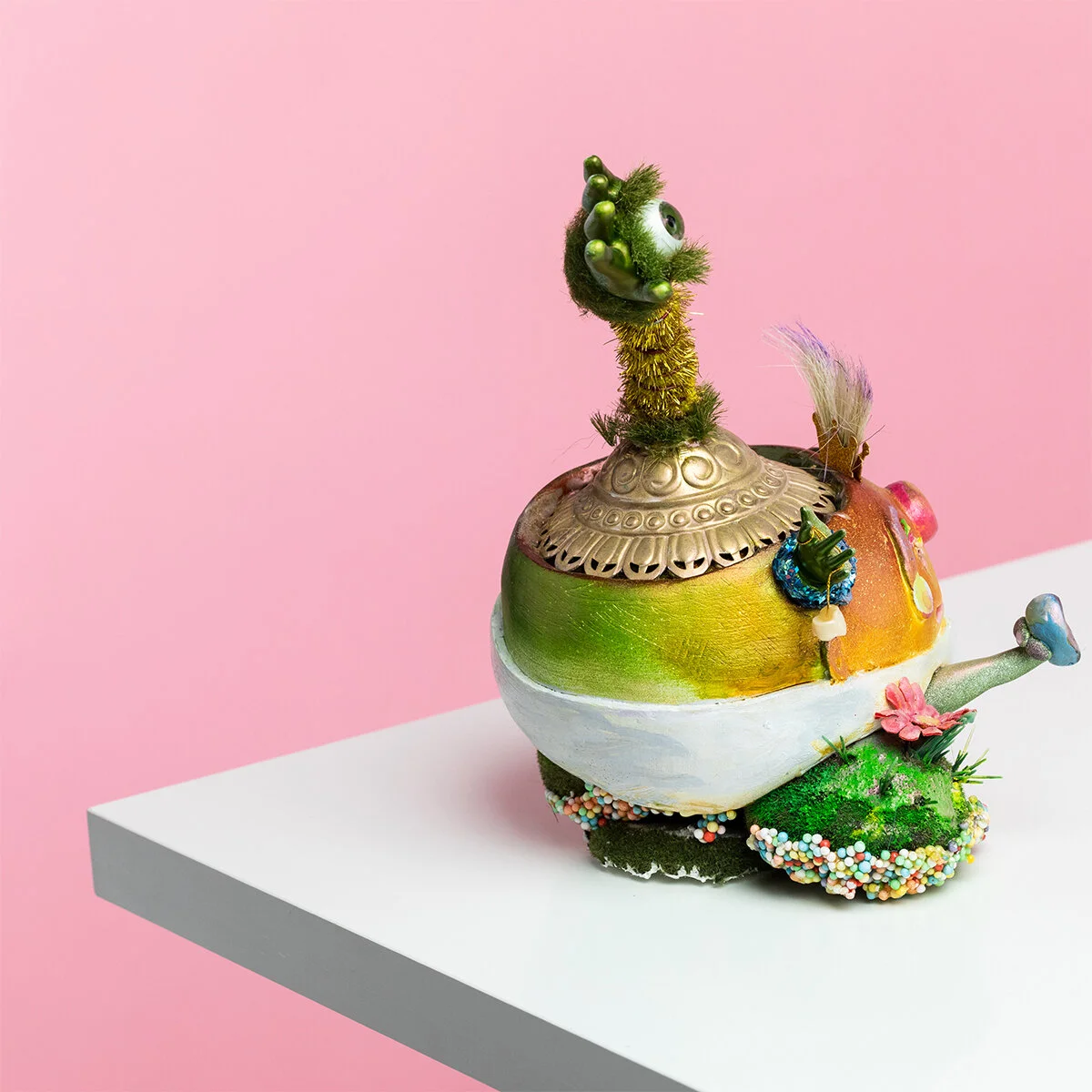 Surreal Humorous Original Hand-built Ceramic Mixed Media Sculpture of Imaginary God by Burlington-Based Ceramicist Jennifer McCandless