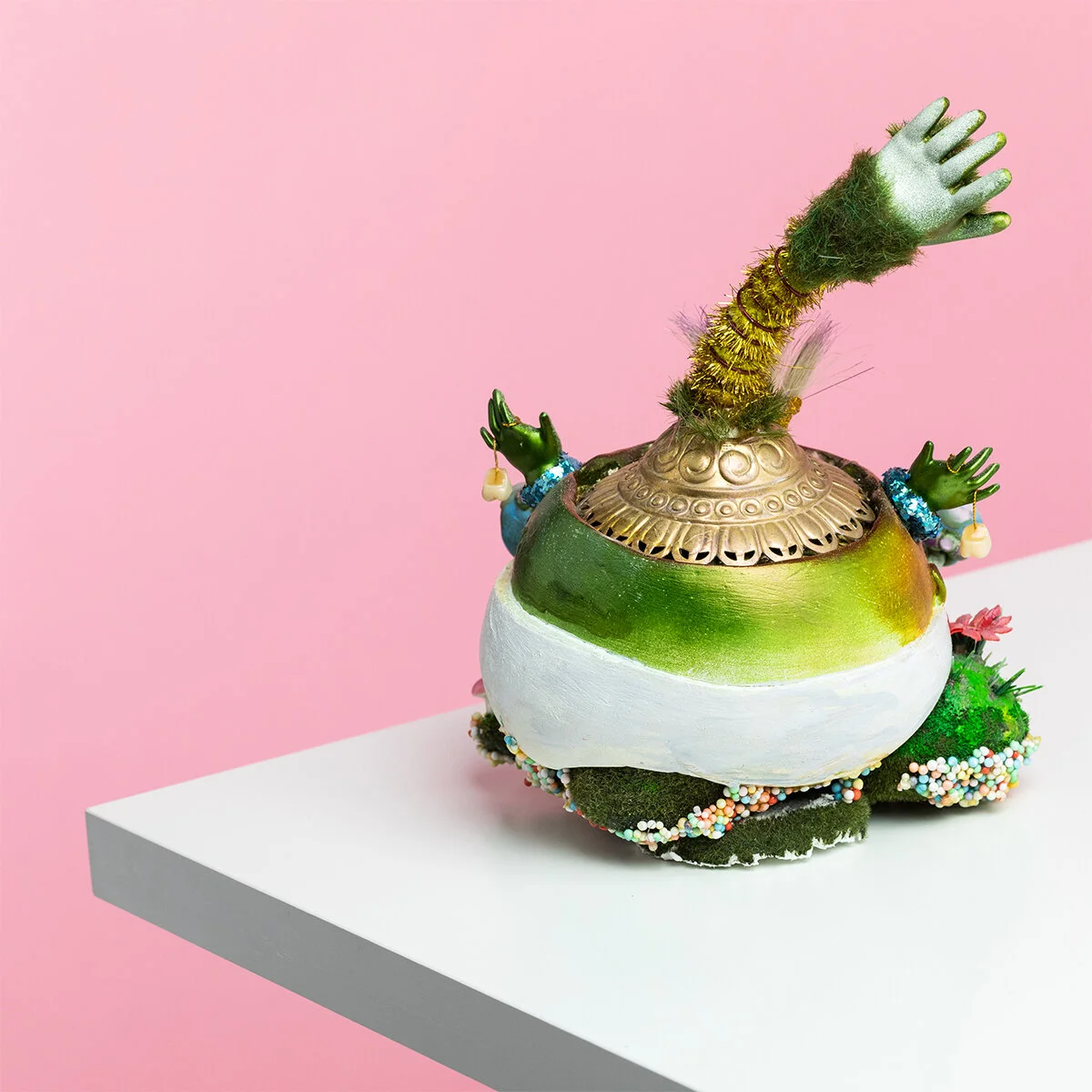 Surreal Humorous Original Hand-built Ceramic Mixed Media Sculpture of Imaginary God by Burlington-Based Ceramicist Jennifer McCandless