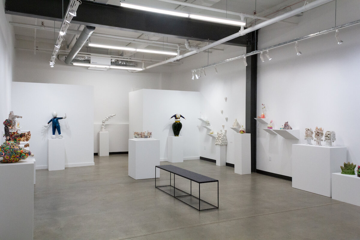 Installation image of Jennifer McCandless' solo exhibition of ceramic sculptures in Soapbox Arts Gallery