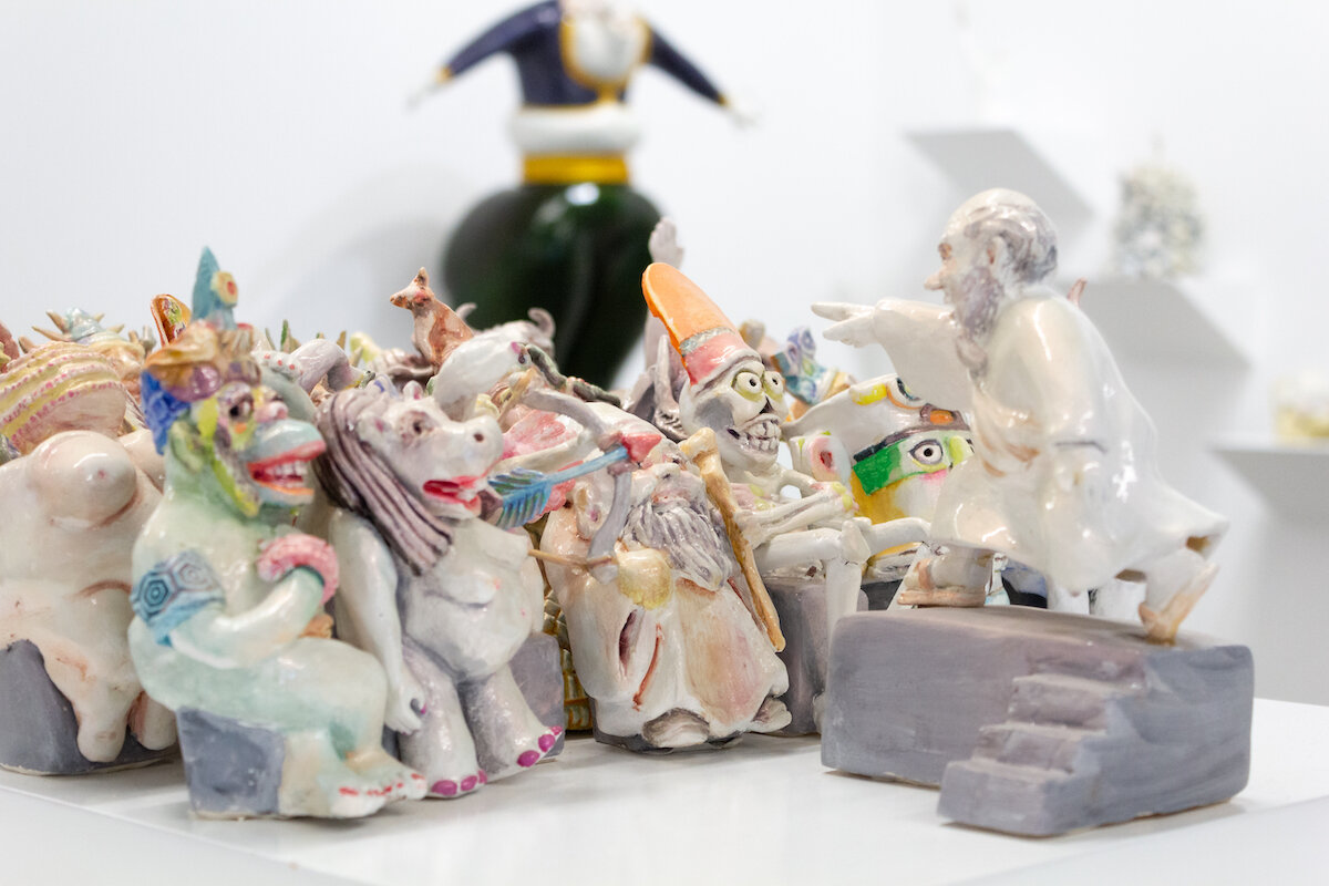 Installation image of Jennifer McCandless' solo exhibition of ceramic sculptures in Soapbox Arts Gallery