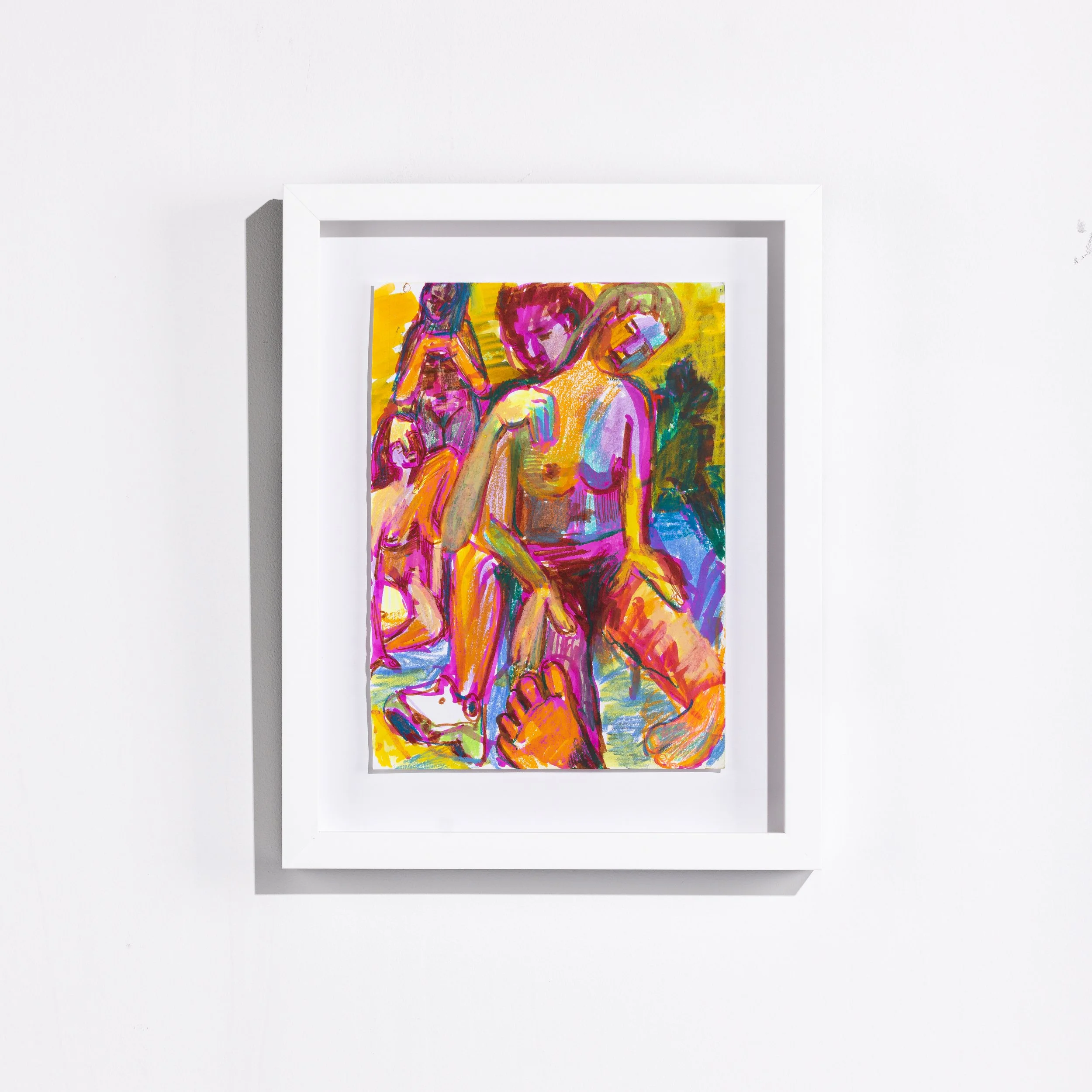 original drawing in mixed media of three figures vy Corrine Yonce for Soapbox Arts