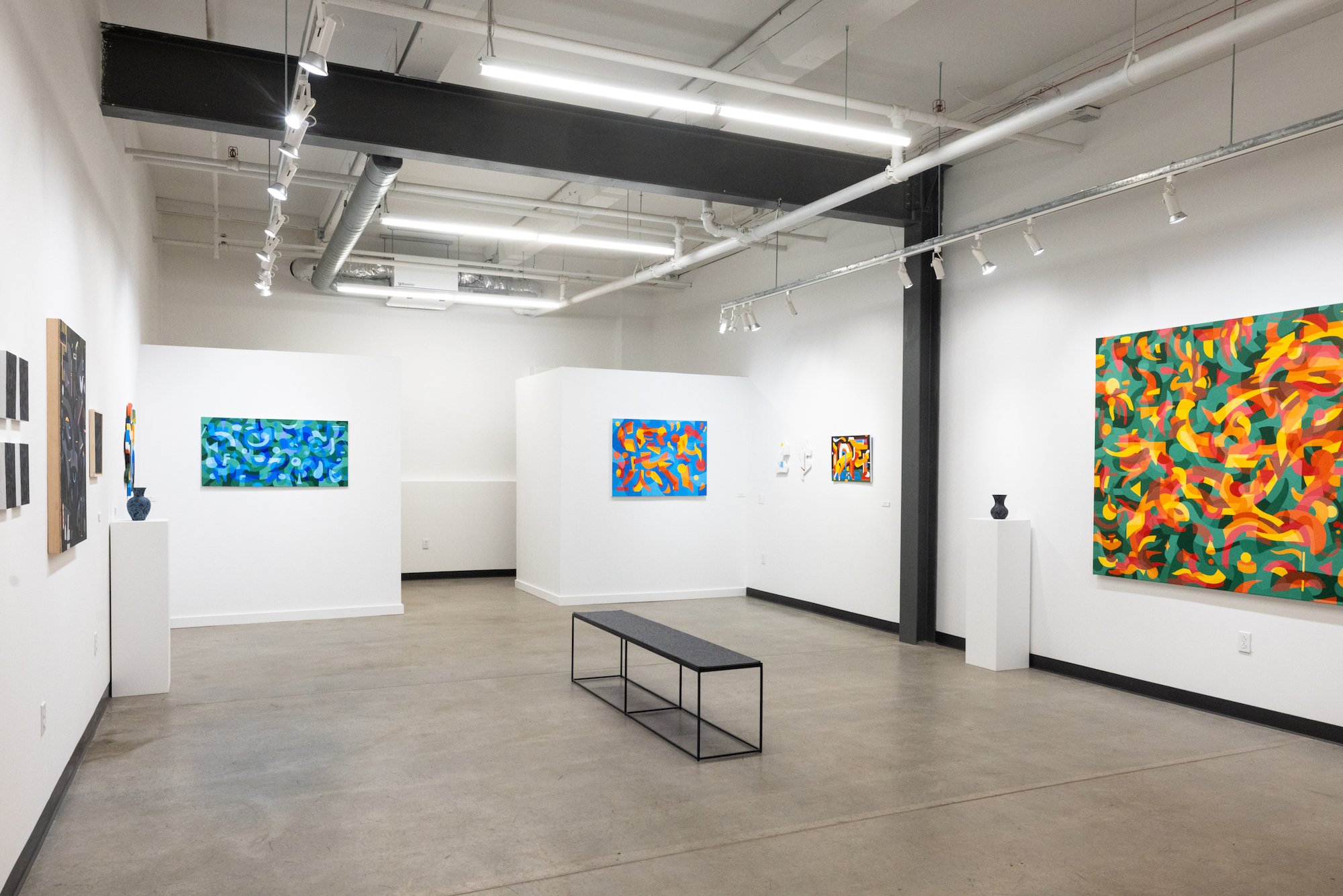 Art Gallery Installation View of Will Gebhard's Solo Exhibition of Original Abstract Paintings at Soapbox Arts Gallery in Burlington, Vermont