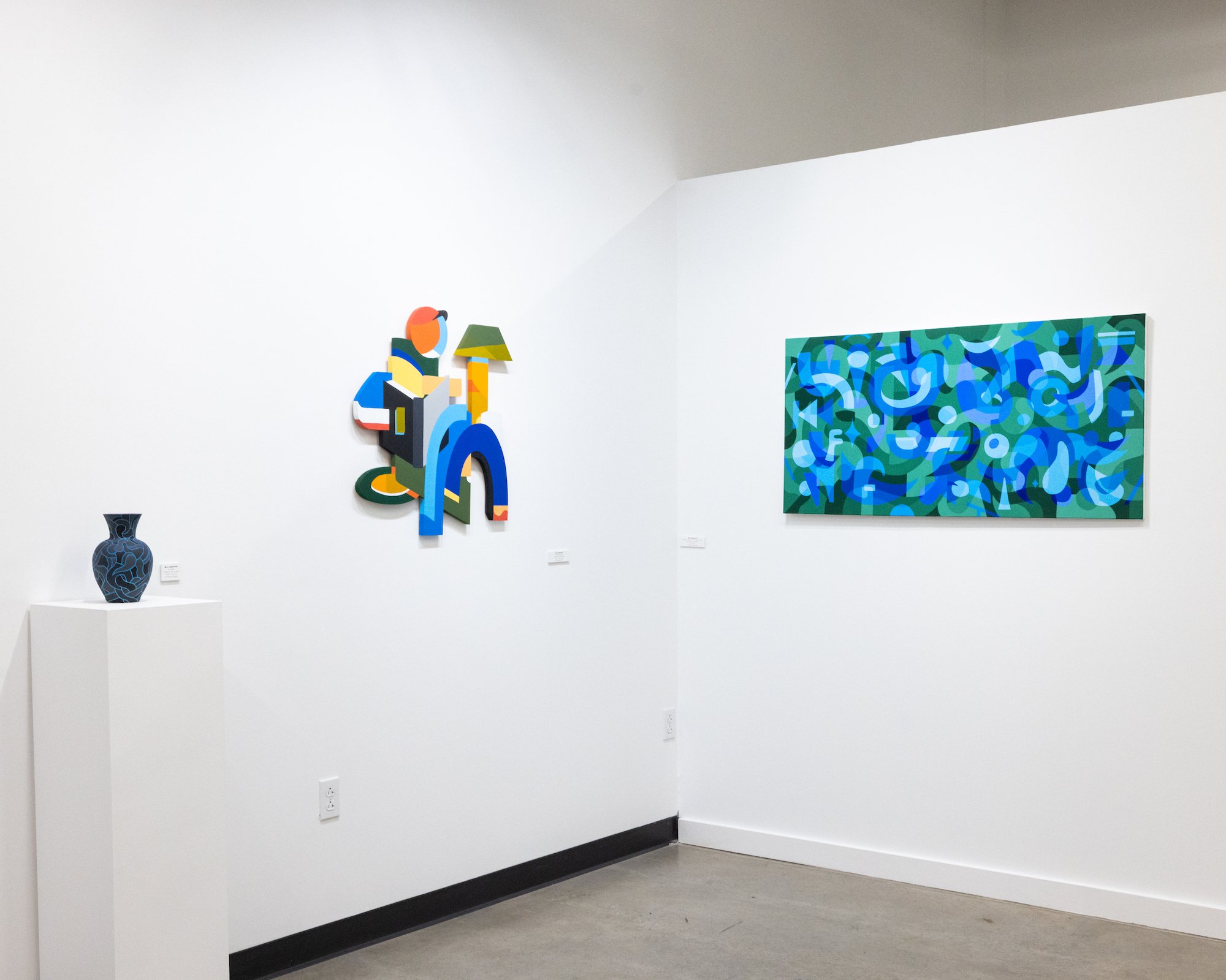 Art Gallery Installation View of Will Gebhard's Solo Exhibition of Original Abstract Paintings at Soapbox Arts Gallery in Burlington, Vermont