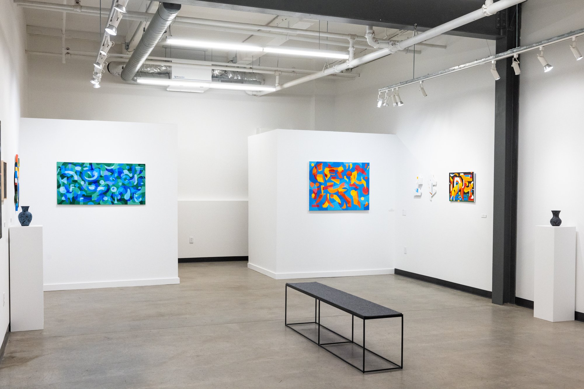 Art Gallery Installation View of Will Gebhard's Solo Exhibition of Original Abstract Paintings at Soapbox Arts Gallery in Burlington, Vermont