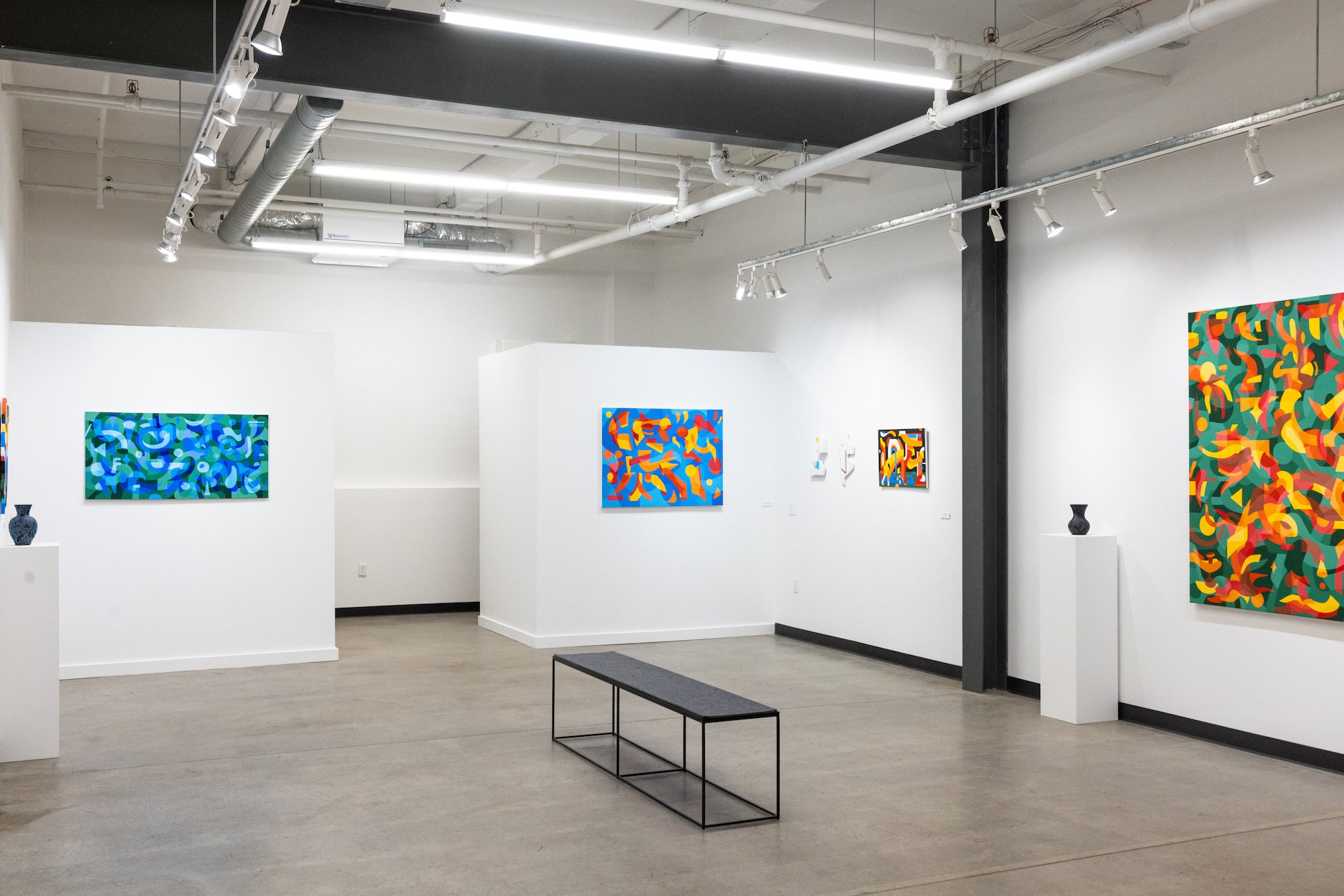 Art Gallery Installation View of Will Gebhard's Solo Exhibition of Original Abstract Paintings at Soapbox Arts Gallery in Burlington, Vermont