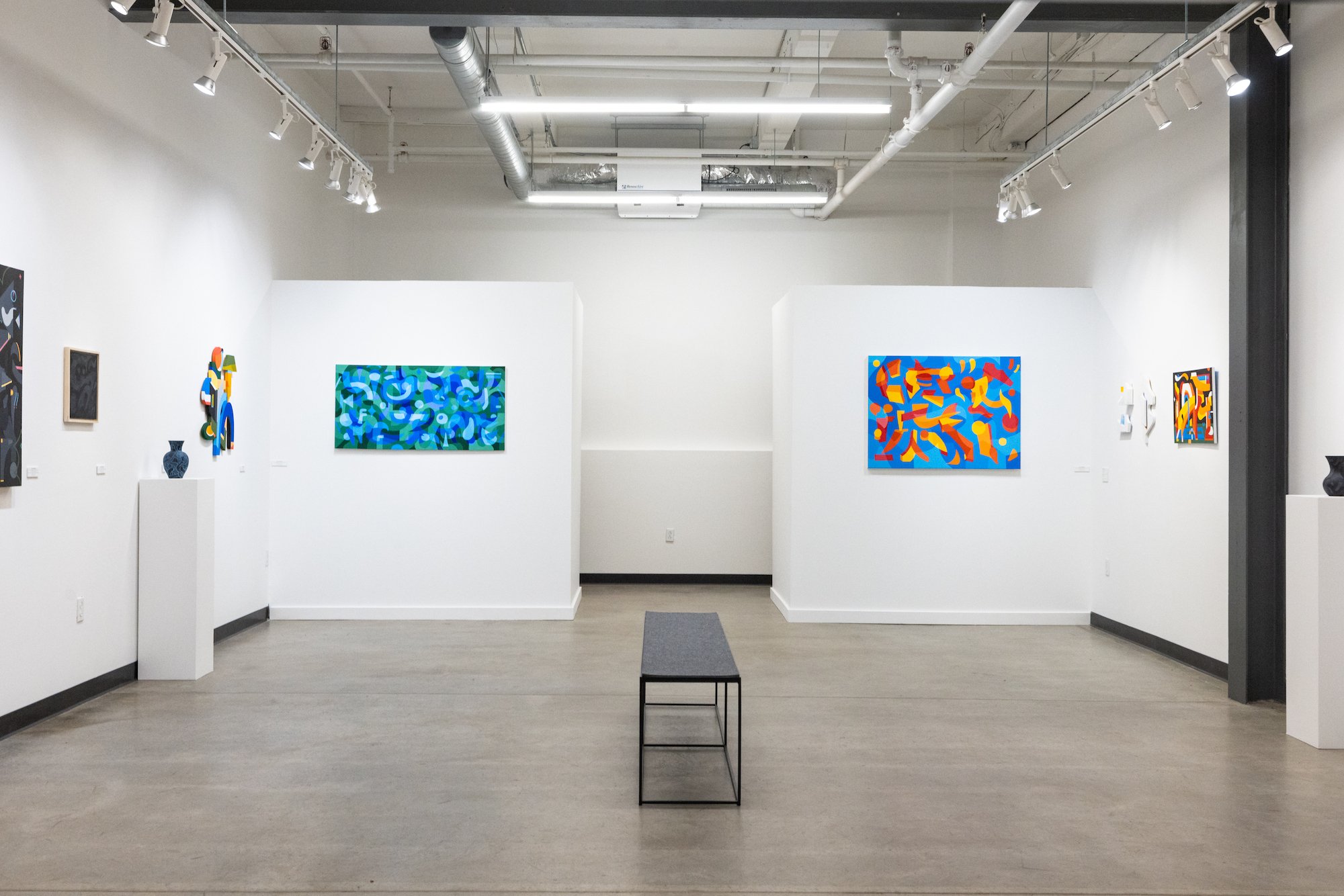 Art Gallery Installation View of Will Gebhard's Solo Exhibition of Original Abstract Paintings at Soapbox Arts Gallery in Burlington, Vermont