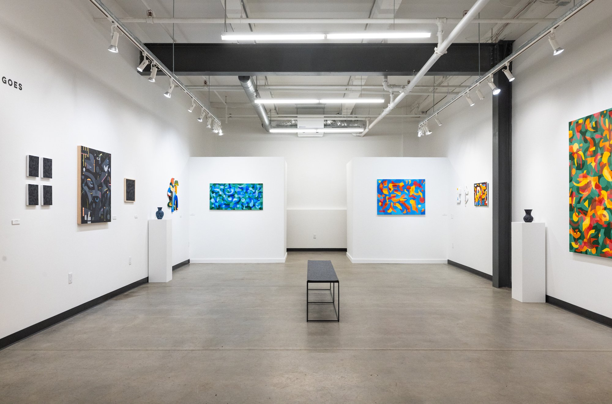 Art Gallery Installation View of Will Gebhard's Solo Exhibition of Original Abstract Paintings at Soapbox Arts Gallery in Burlington, Vermont