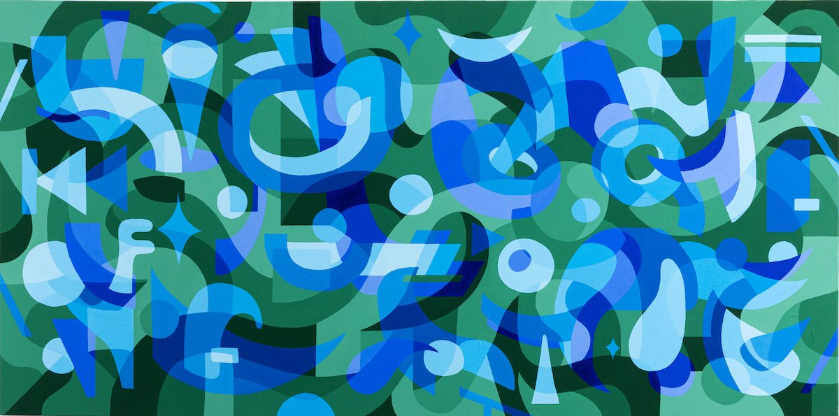 "Saw a Bluebird on the Bike Path" Original Abstract Painting by Will Gebhard @ Soapbox Arts Gallery in Burlington, VT