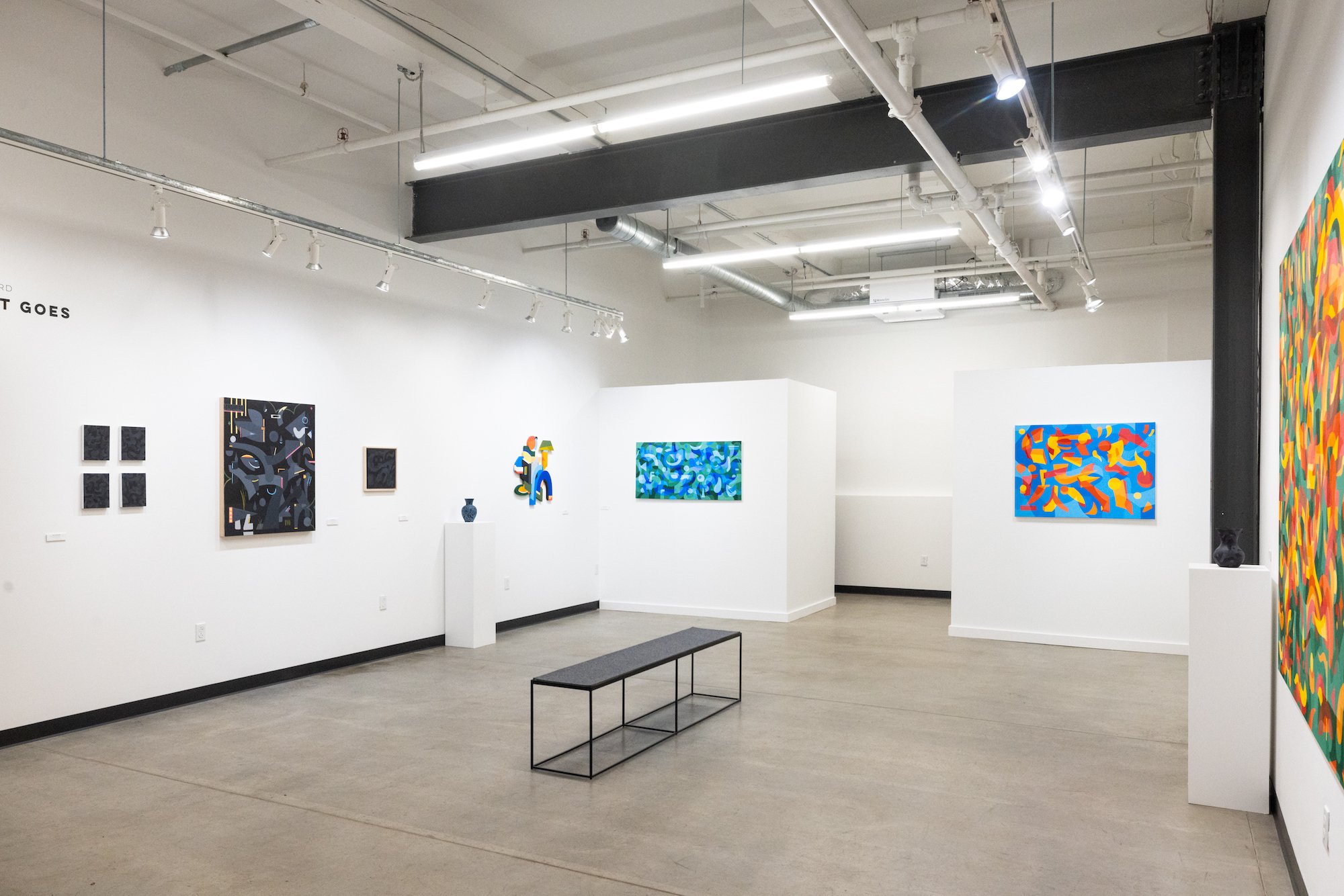 Art Gallery Installation View of Will Gebhard's Solo Exhibition of Original Abstract Paintings at Soapbox Arts Gallery in Burlington, Vermont